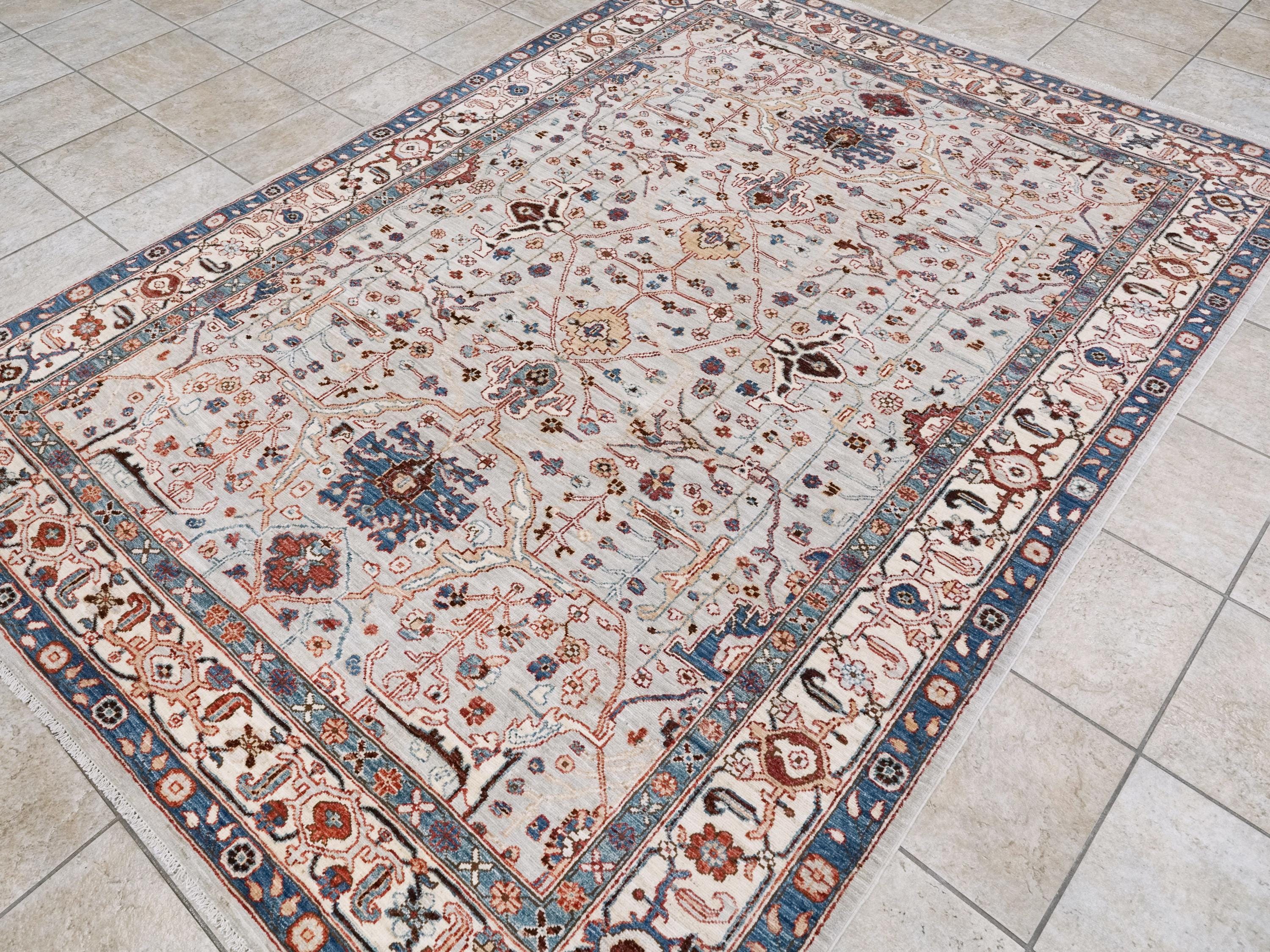 6x9 Ft Light Gray Serapi Rug - Oriental Area Rug - Persian Design
