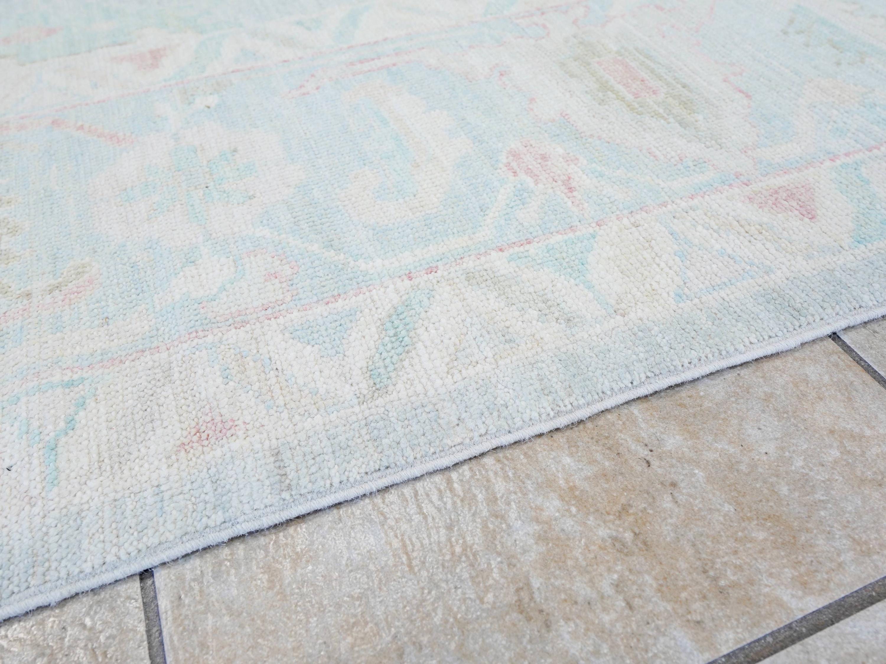 9x12 Ft Light Blue Oushak Rug - Handmade Area Rug - Floral Design