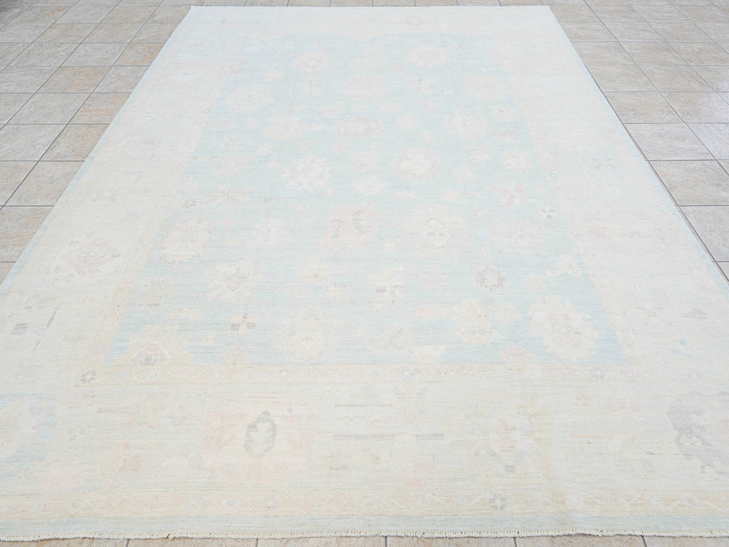 9x12 Ft Muted Blue Oushak Rug - Handmade Area Rug - Turkish Design