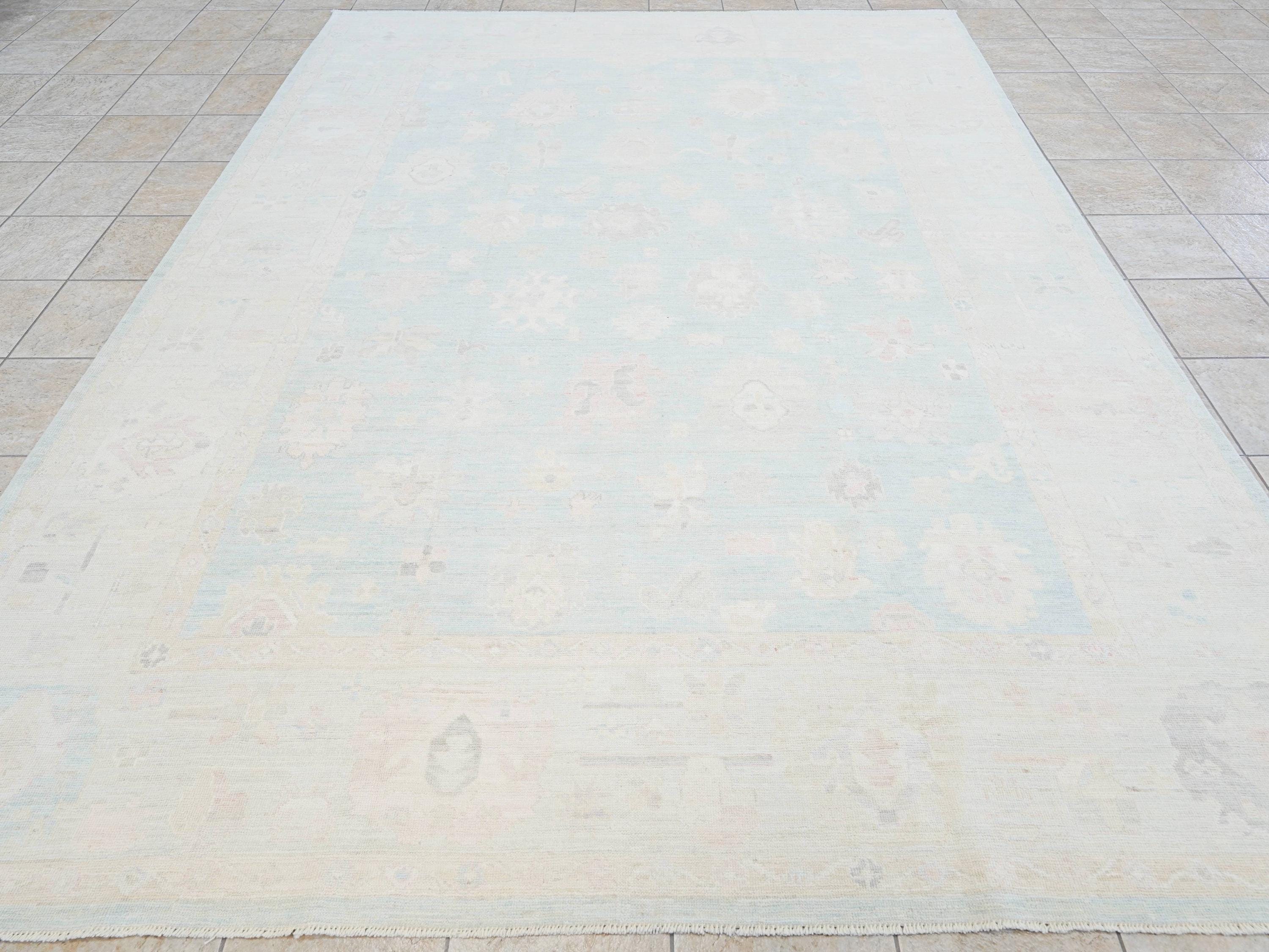 9x12 Ft Muted Blue Oushak Rug - Handmade Area Rug - Turkish Design
