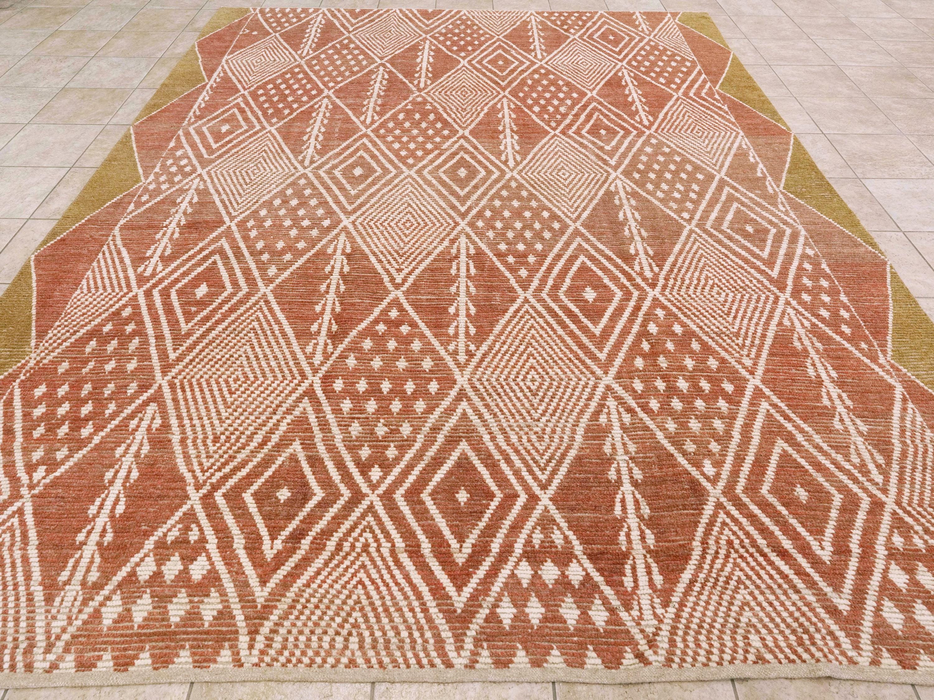9x12 Ft Hand Knotted Red Moroccan Rug - Wool Area Rug