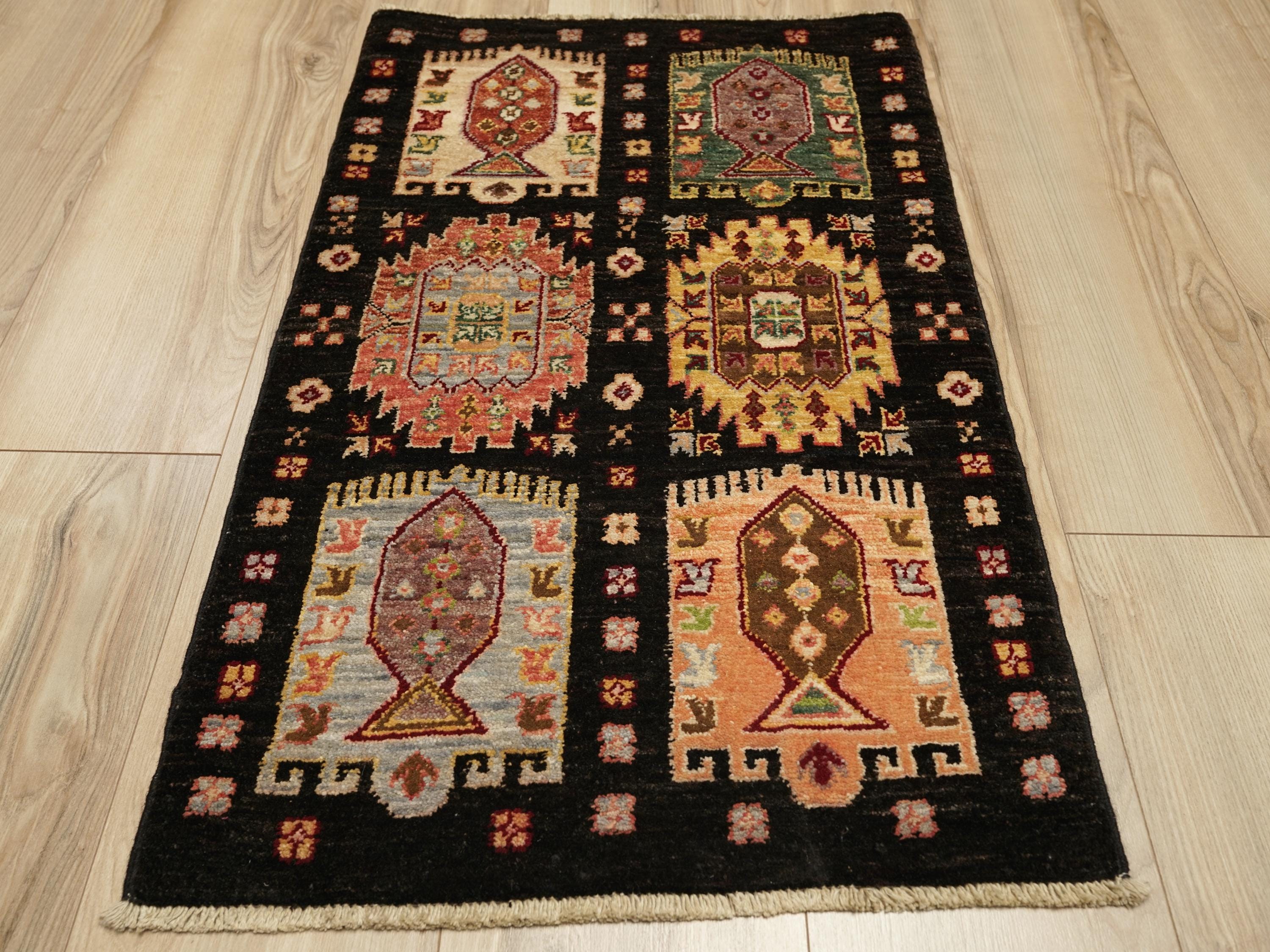 2x3 Ft Black Heriz Rug - Hand Knotted Wool Rug