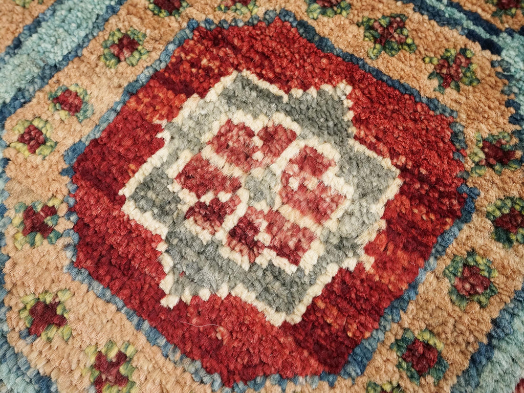 1x2 Ft Hand Knotted Cyan Mamluk Rug: Ghazni Wool Oriental Accent Rug