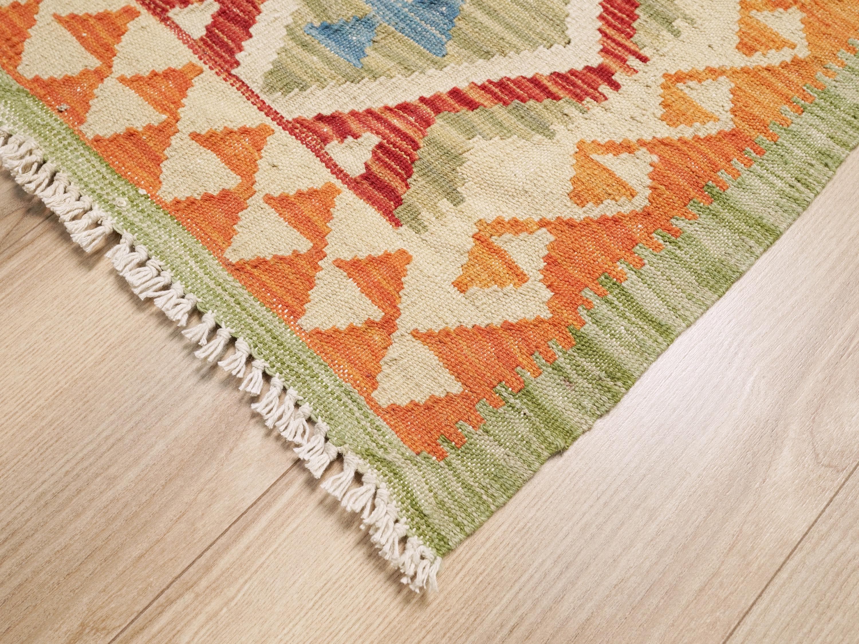 6x8 Ft Orange Kilim Rug - Traditional Flatweave