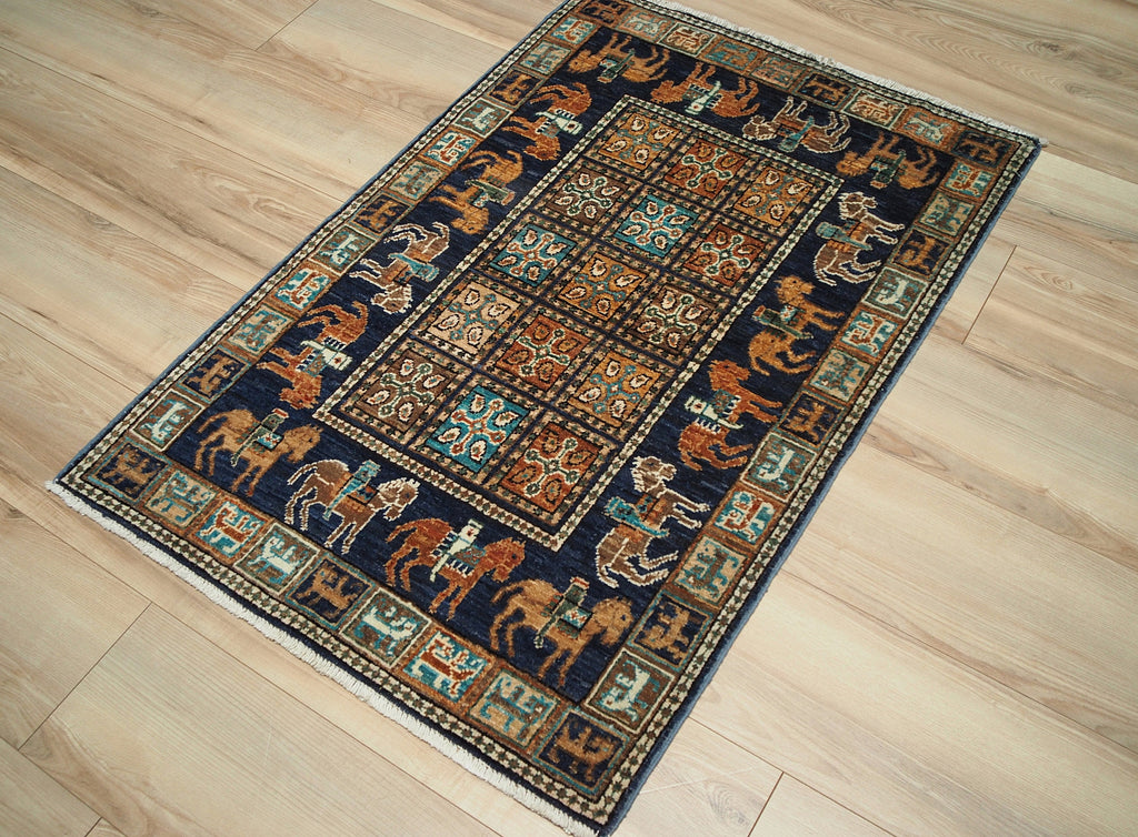 2x4 Ft Blue Mamluk Rug - Hand Knotted Oriental Rug