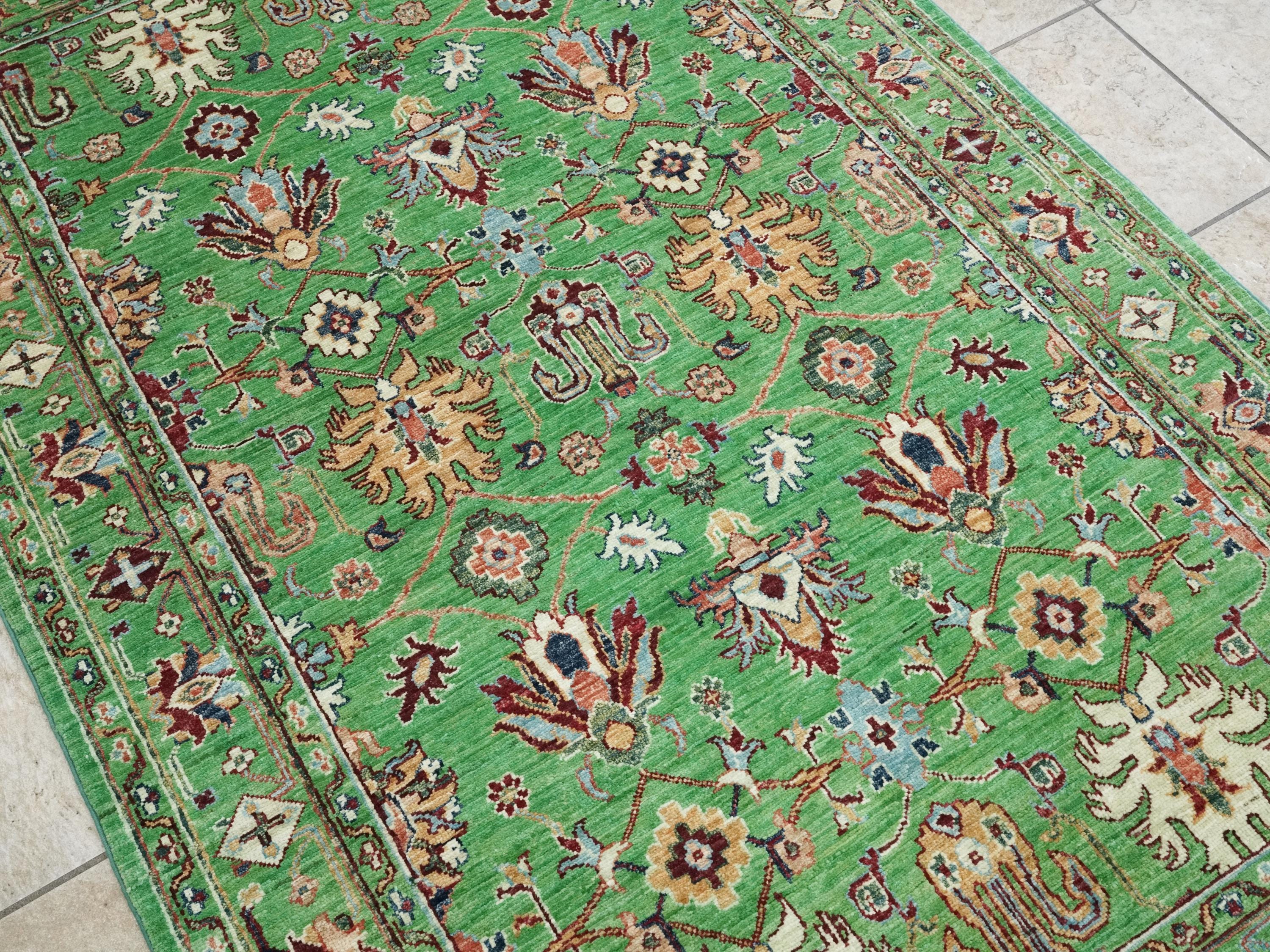 4x6 Ft Green Bidjar Rug - Hand Knotted Oriental Rug - Persian Design