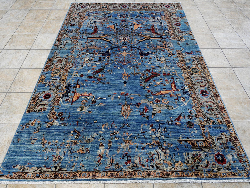 6x9 Ft Blue Serapi Rug - Traditional Wool Rug - Broken Design