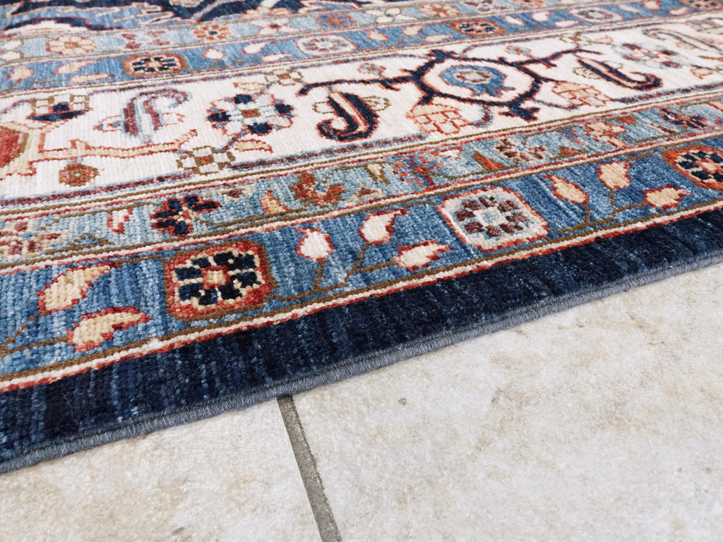 9x12 Ft Blue & Beige Serapi Rug - Hand Knotted Area Rug - Persian Design