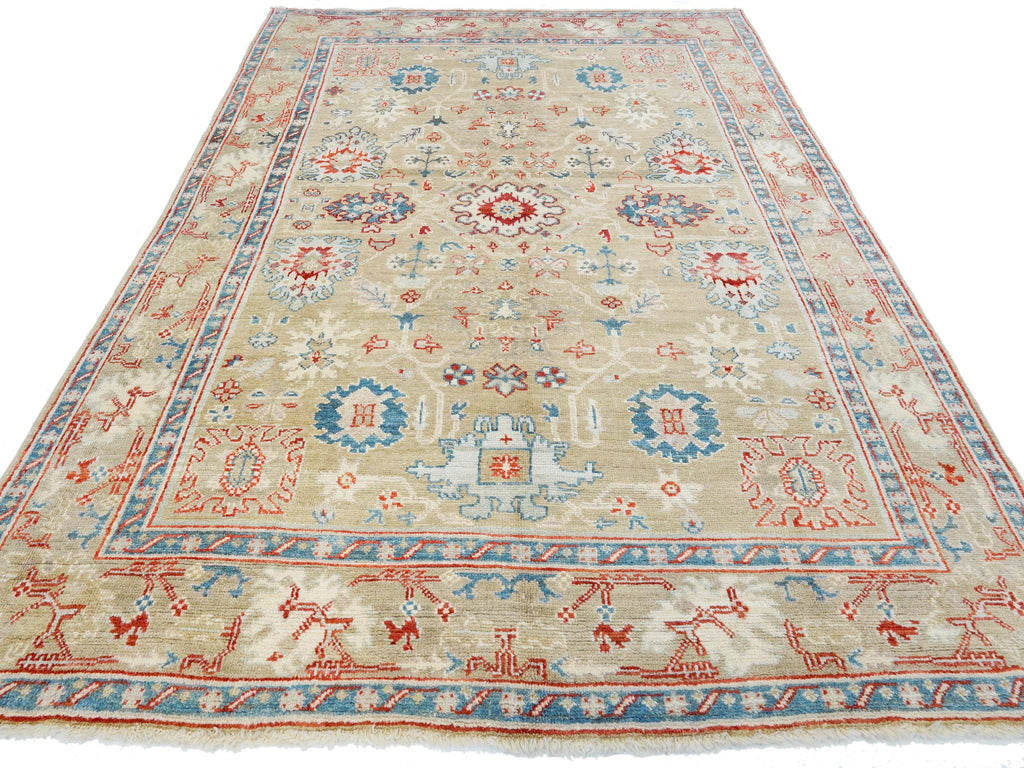 8x11 Ft Brown & Red Oushak Rug - Hand Knotted Oriental Rug - Floral Design