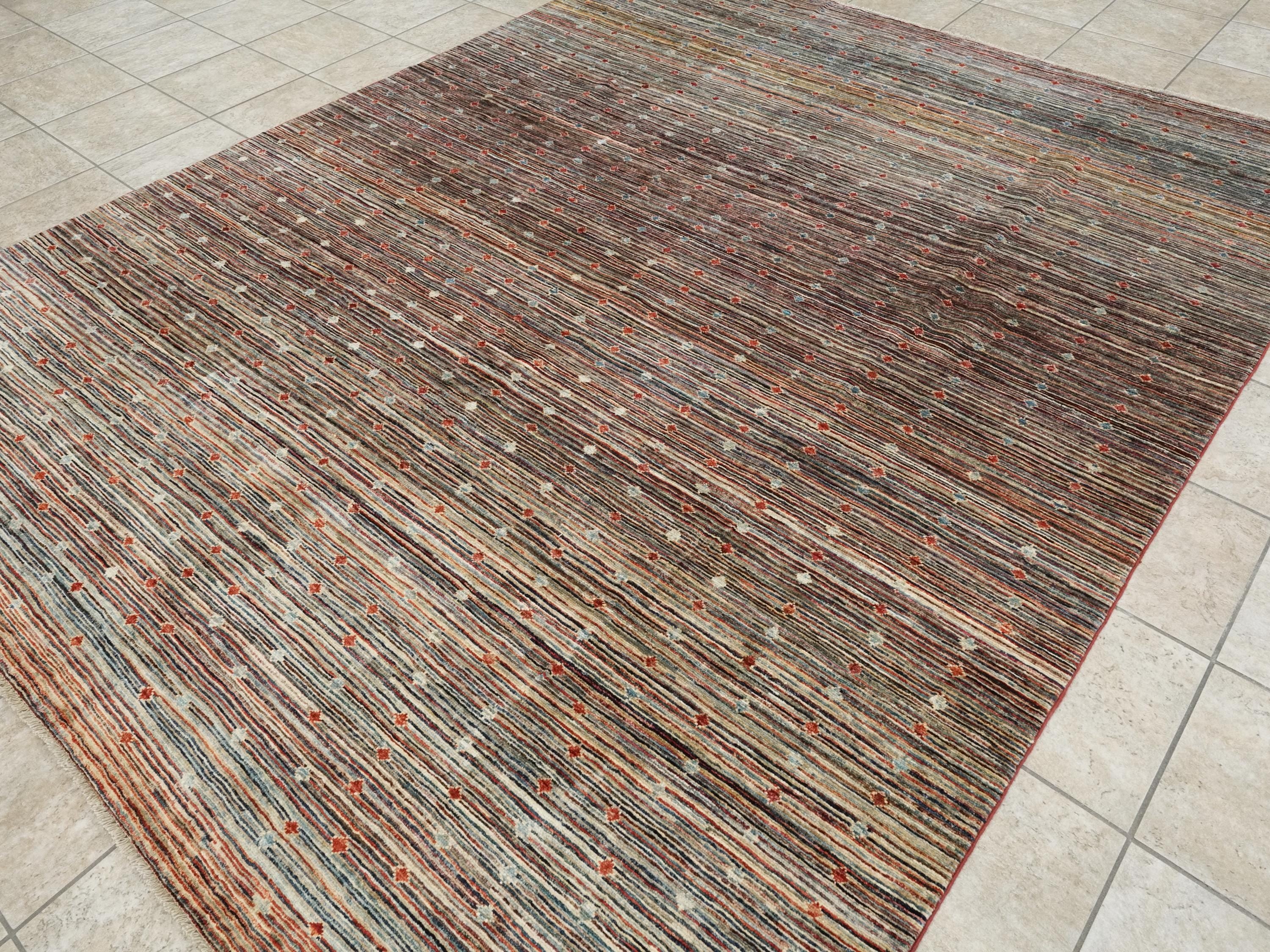 8x10 FT Colorful Gabbeh Wool Rug - Hand Knotted Afghan Rug