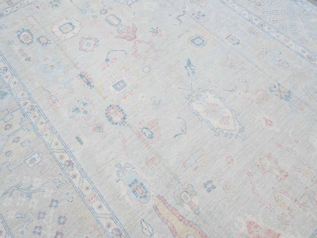 9x12 Ft Pastel Oushak Rug - Handmade Area Rug - Floral Design