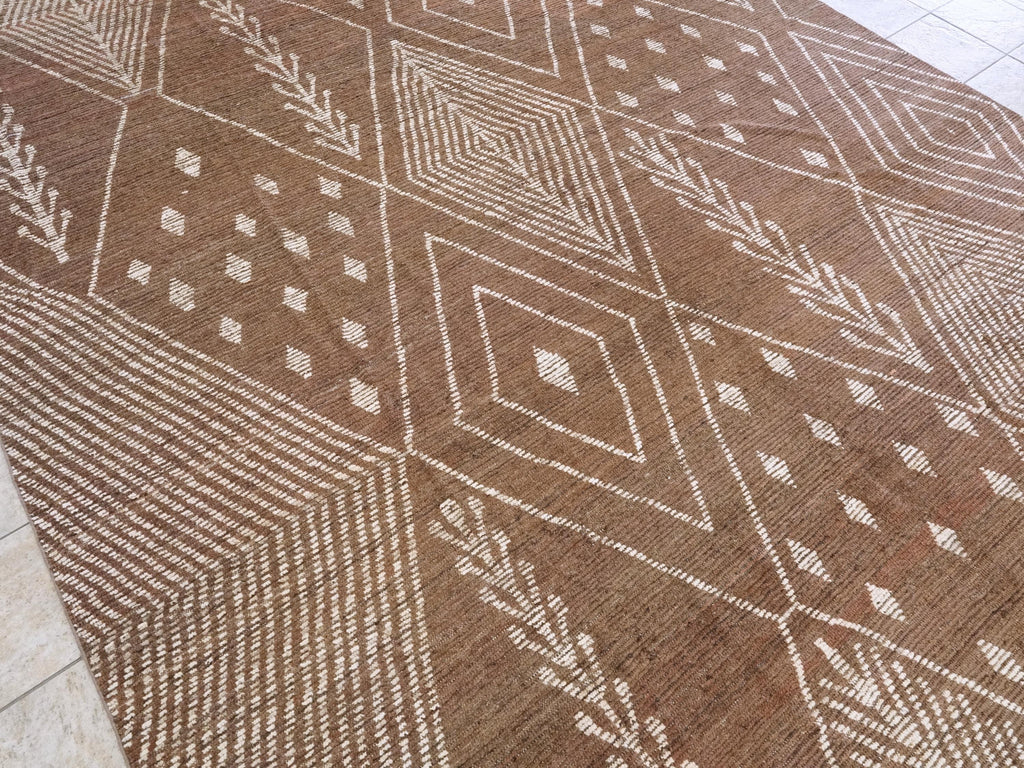 10x14 Ft Brown Moroccan Rug - Afghan Handmade Wool Rug