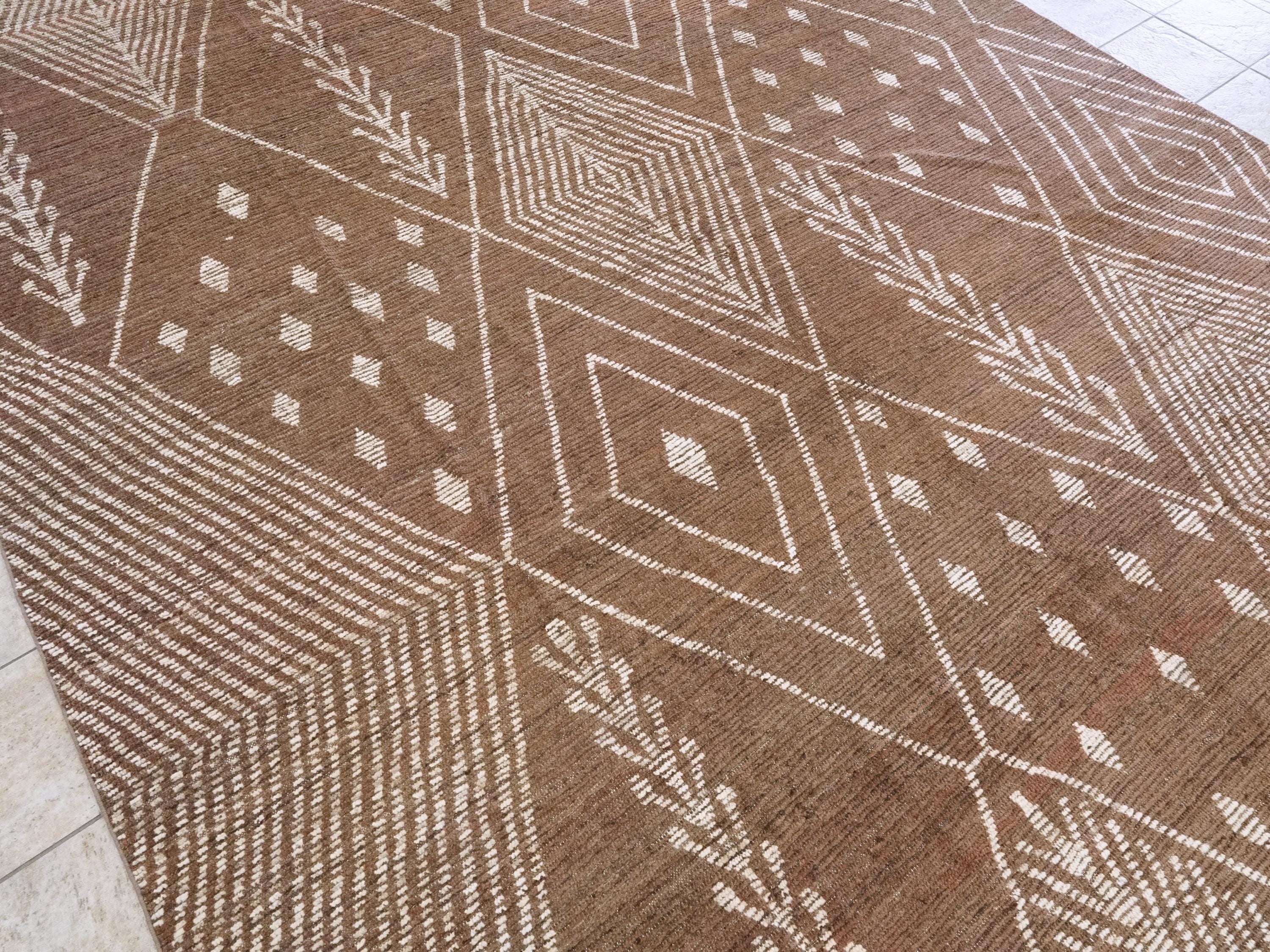 10x14 Ft Brown Moroccan Rug - Afghan Handmade Wool Rug