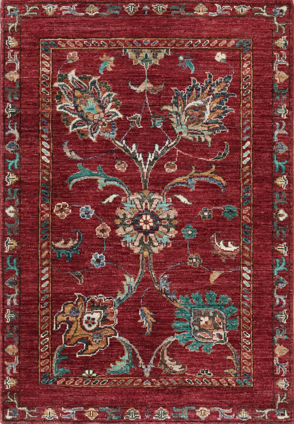 3x4 Ft Hand Knotted Red Serapi Rug - Ghazni Wool Oriental Rug