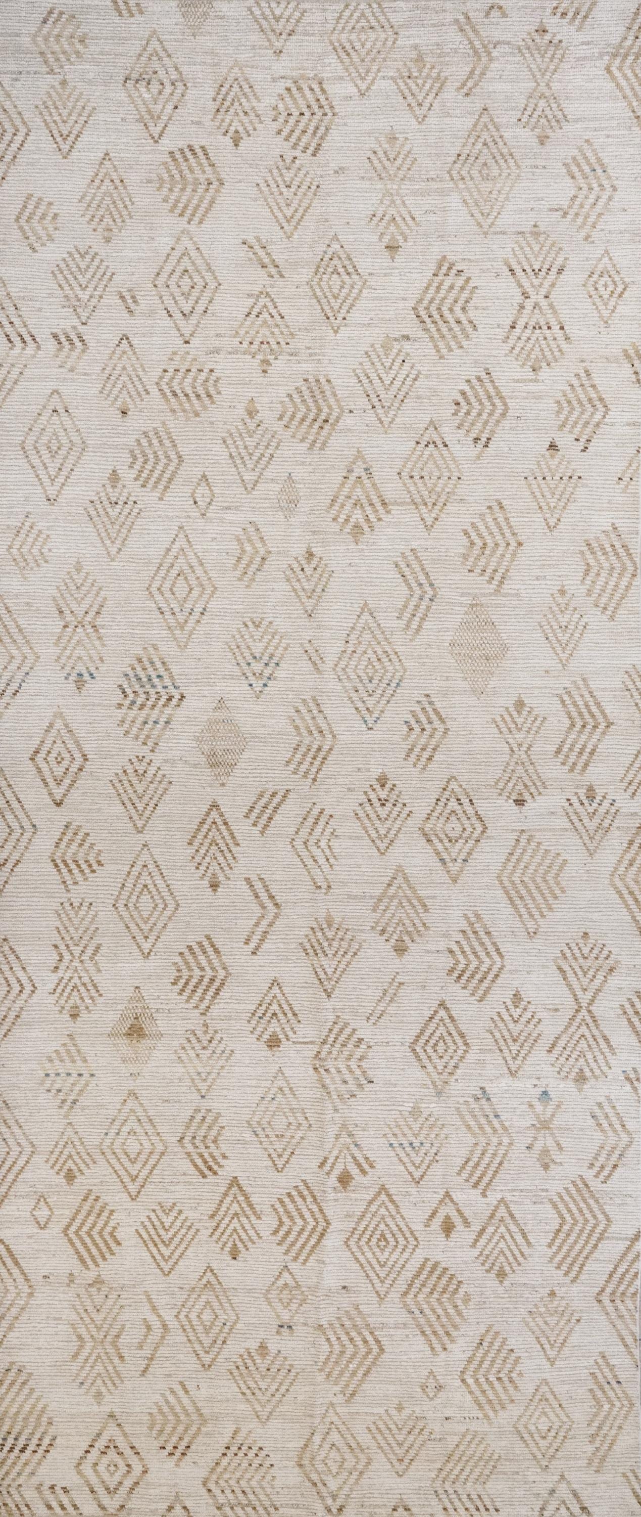7x16 Ft Beige Moroccan Runner Rug - Hand Knotted Afghan Wool