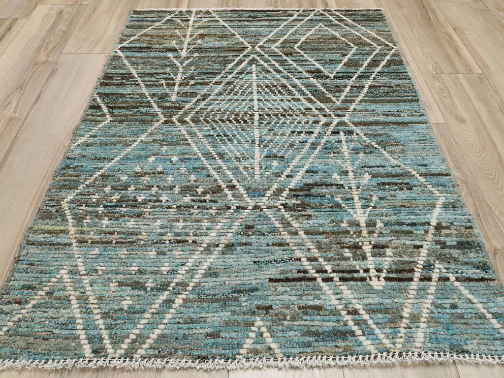 3x5 Ft Blue Moroccan Rug - Hand Knotted Area Rug