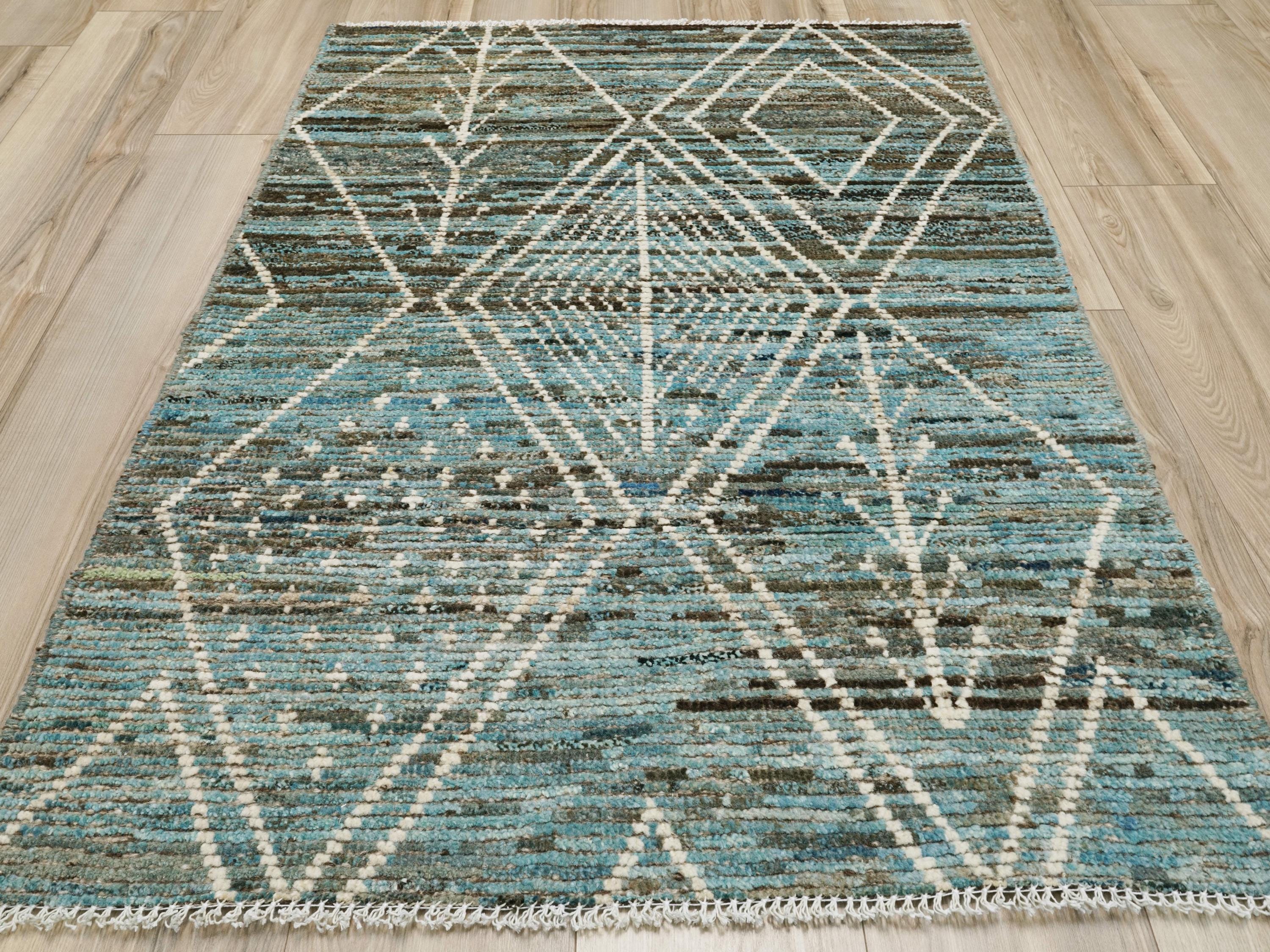 3x5 Ft Blue Moroccan Rug - Hand Knotted Area Rug