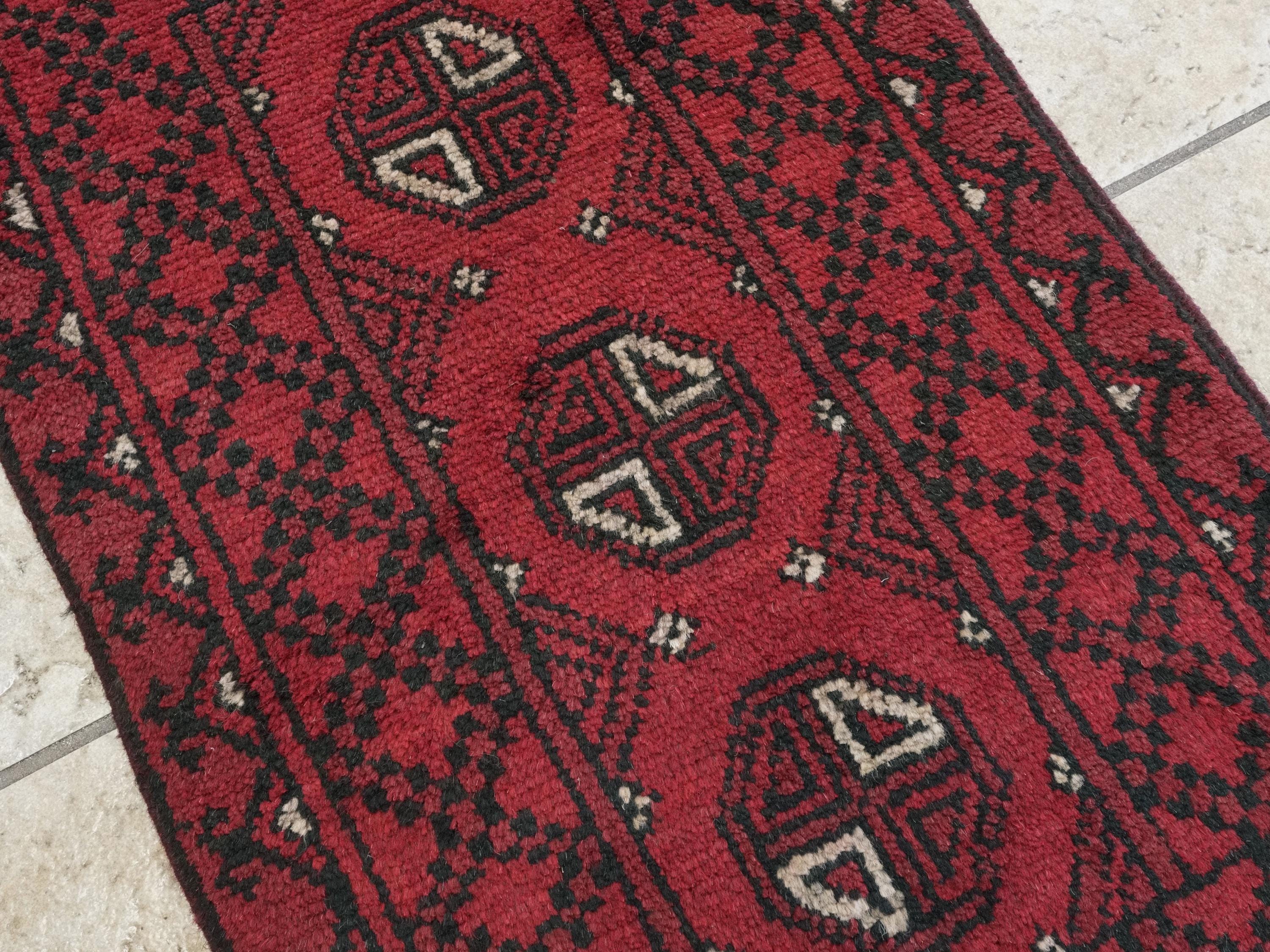 2x3 Ft Red Khal Mohammadi Rug - Hand Knotted Turkmen Wool Doormat