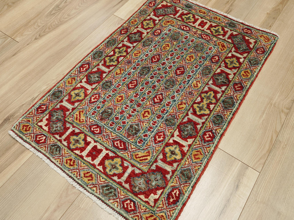 2x3 Ft Red Kazak Rug - Afghan Wool Accent Rug