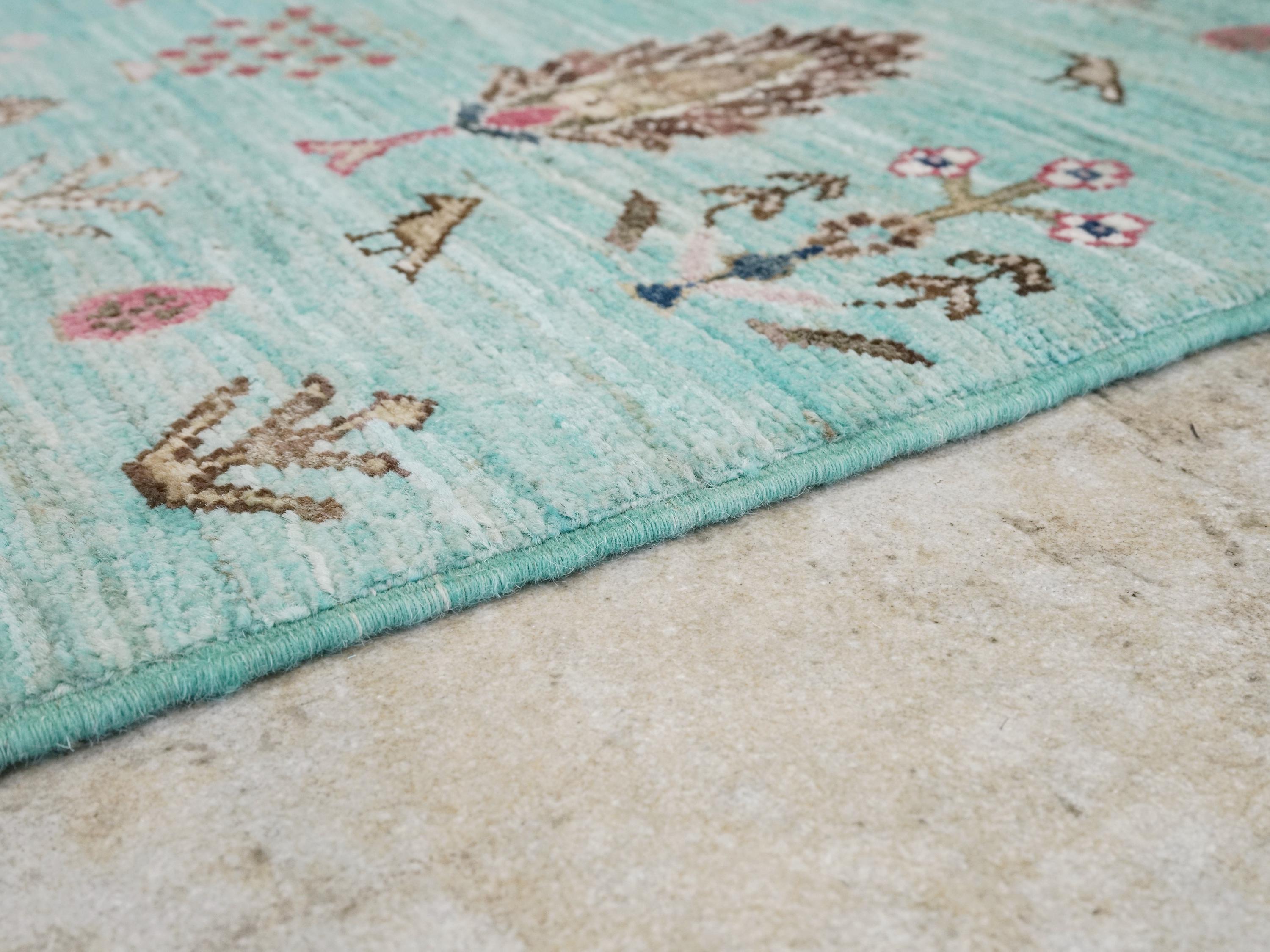 6x8 Ft Hand Knotted Cyan Serapi Rug - Ghazni Wool Persian Rug