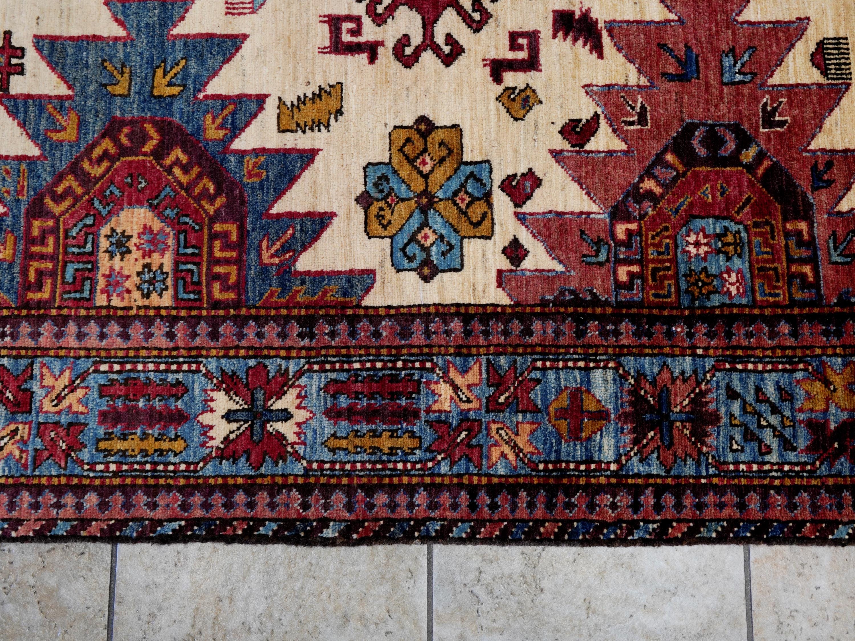 6x8 Ft Red & Blue Baluch Rug - Hand Knotted Oriental Rug - Tribal Design