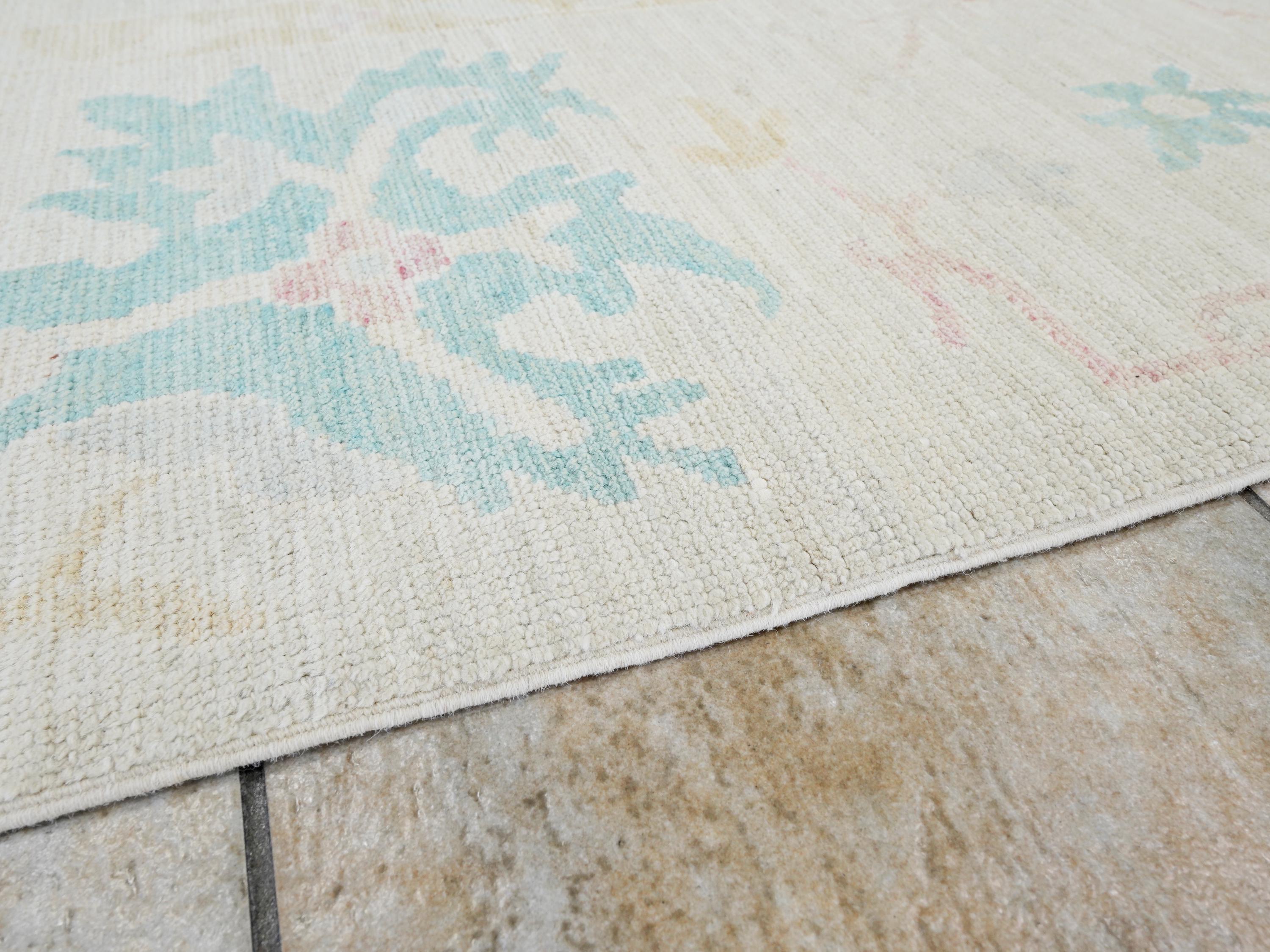 10x14 Ft Colorful Pastel Ushak Rug - Hand Knotted Afghan Rug - Turkish Design