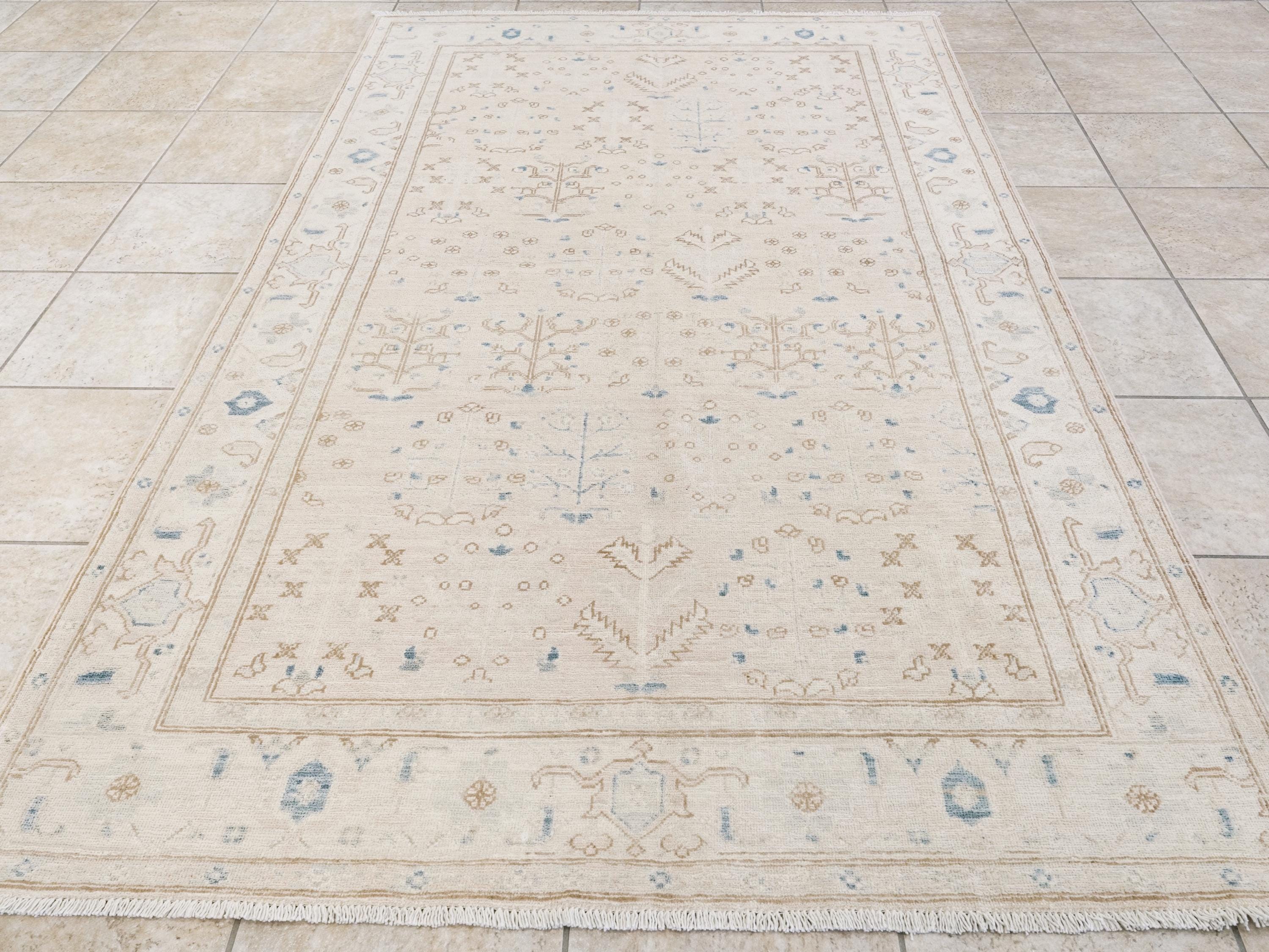 5x8 Ft Handmade Serapi Wool Rug - Beige Vintage Area Rug
