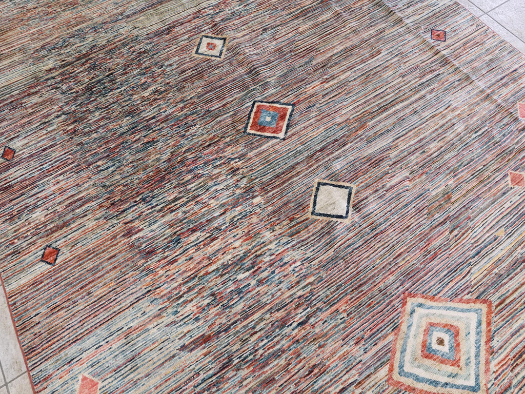 8x10 Ft Multicolor Gabbeh Rug - Geometric Tribal Wool Rug