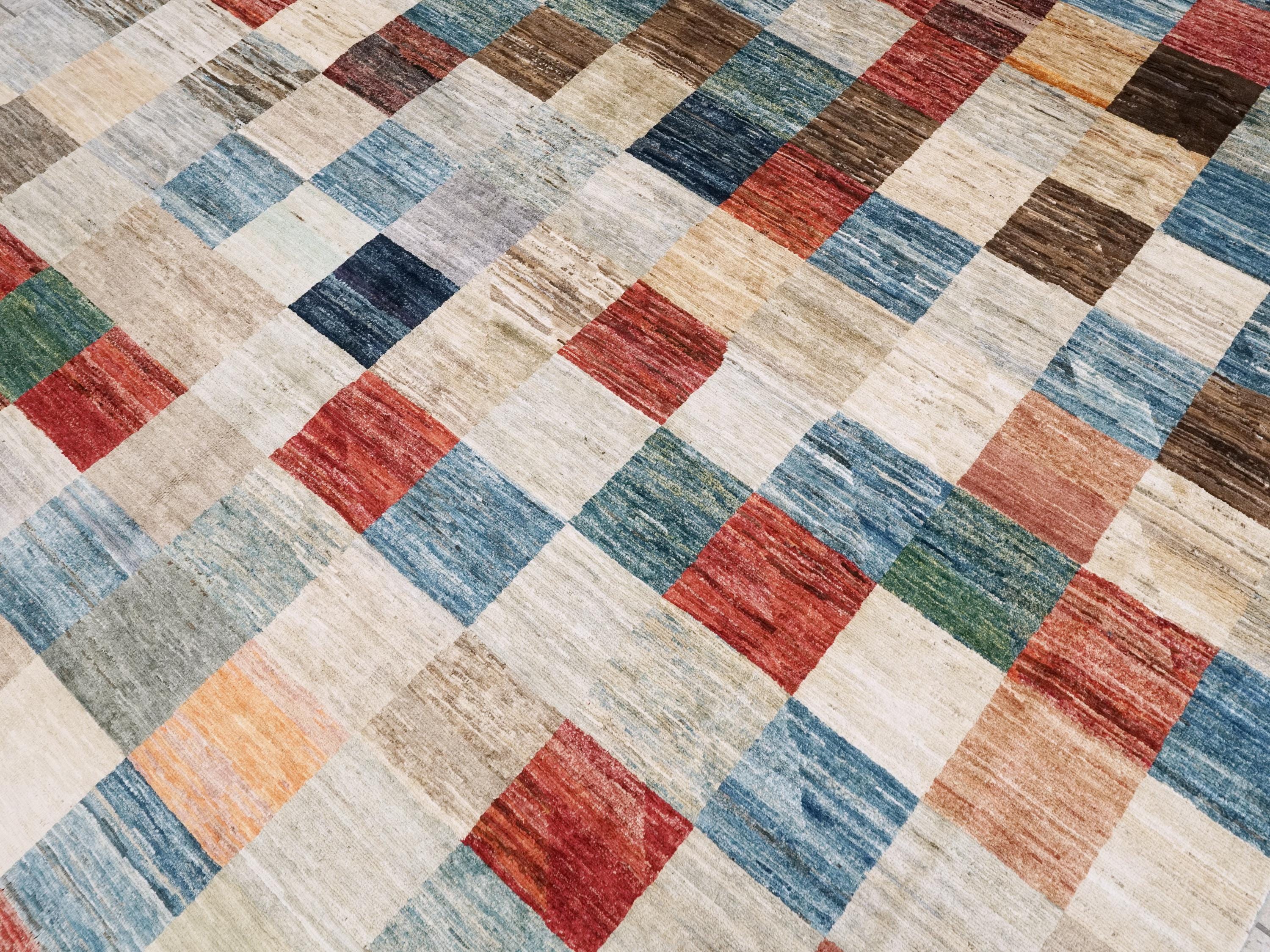 8x10 Ft Hand Knotted Colorful Gabbeh Rug - Geometric Design