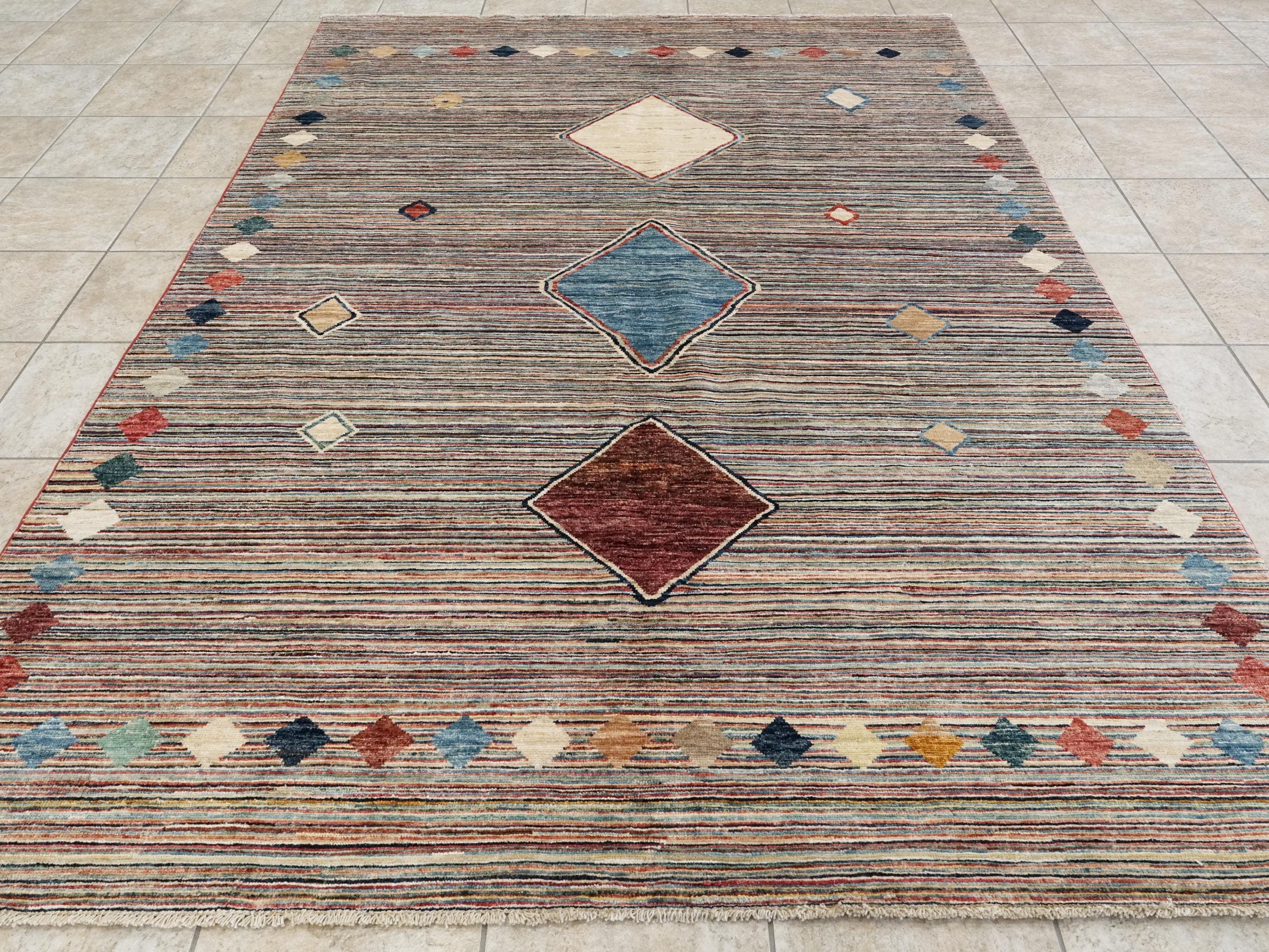 7x10 Ft Hand Knotted Gabbeh Rug - Colorful Area Rug