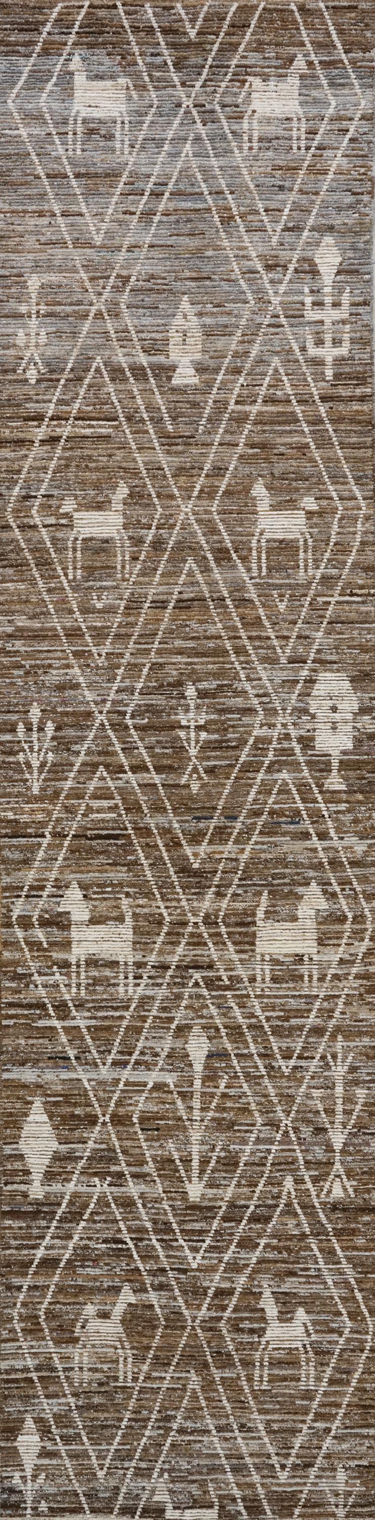 5x19 Ft Afghan Wool Rug - Hand Knotted Brown Moroccan Runner Rug