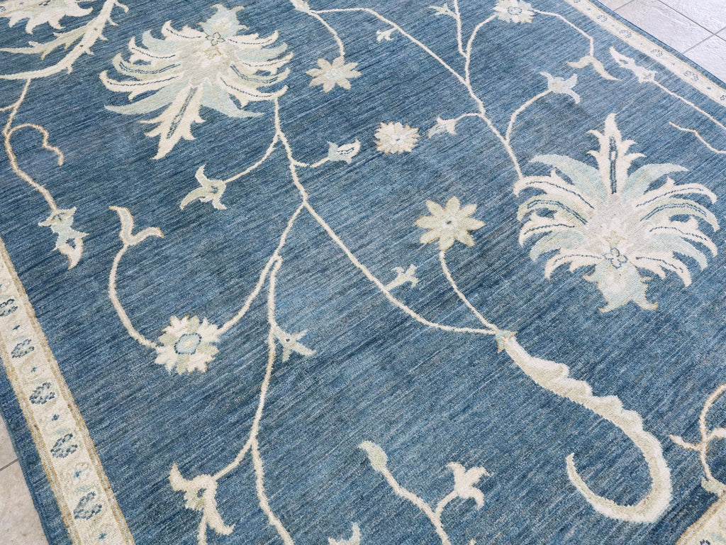 8x10 Ft Blue Ushak Rug - Hand Knotted Wool Oriental Rug