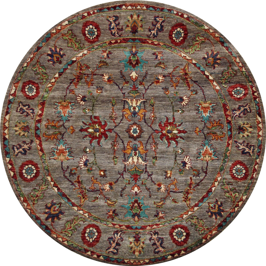 5x5 Ft Gray Serapi Rug - Round Floral Rug -  Persian Design