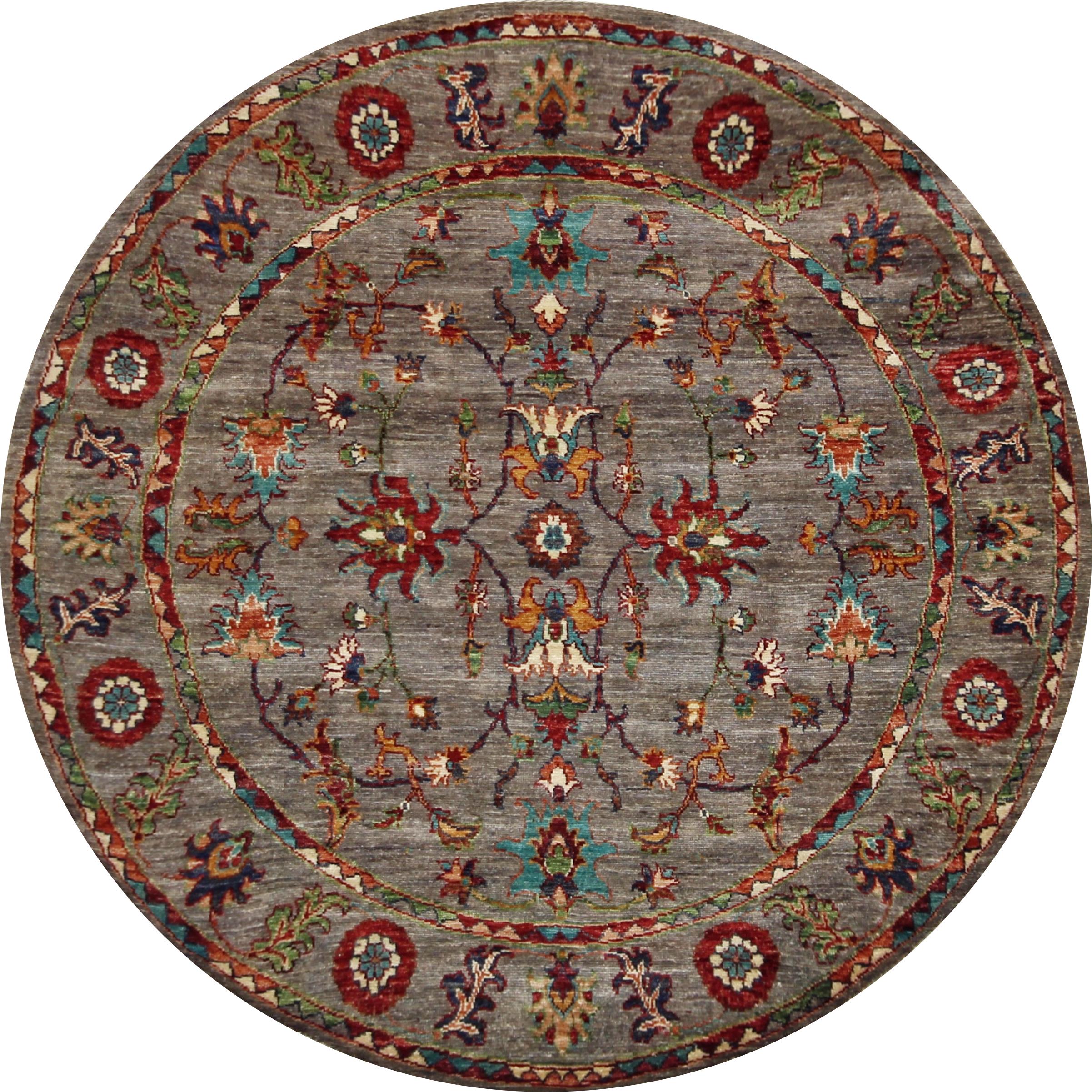 5x5 Ft Gray Serapi Rug - Round Floral Rug -  Persian Design
