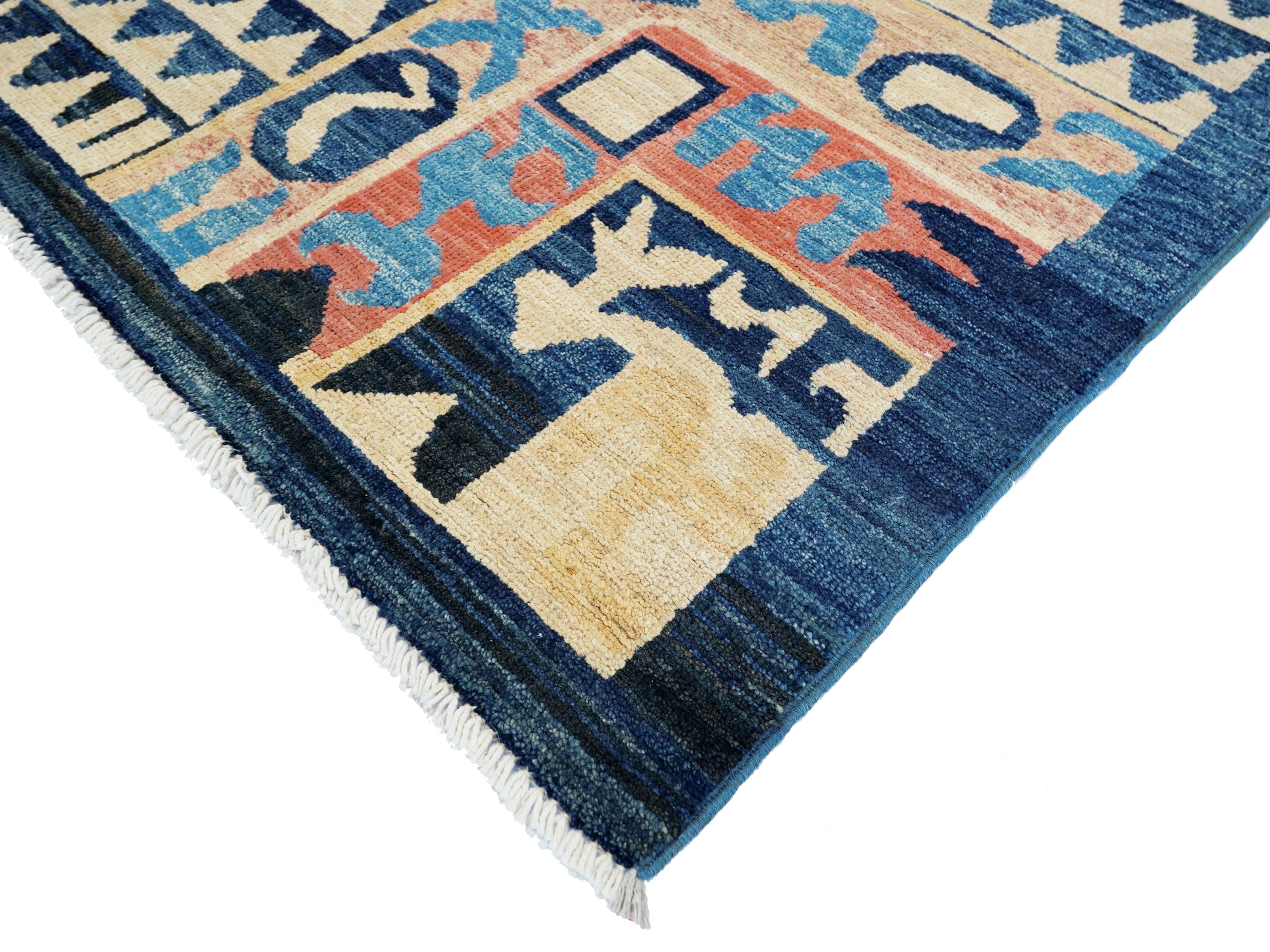 6x9 Ft Antique Tibetan Rug - Beige & Blue Chinese Design