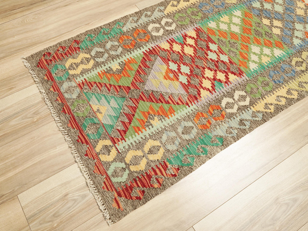9 Ft Wool Kilim Runner Rug - Traditional Afghan Hallway Rug