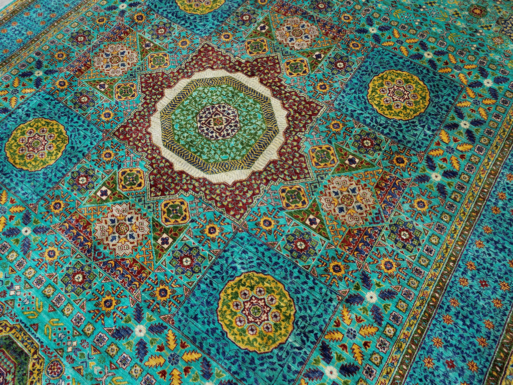 9x12 Ft Green Mamluk Rug - Afghan Oriental Area Rug