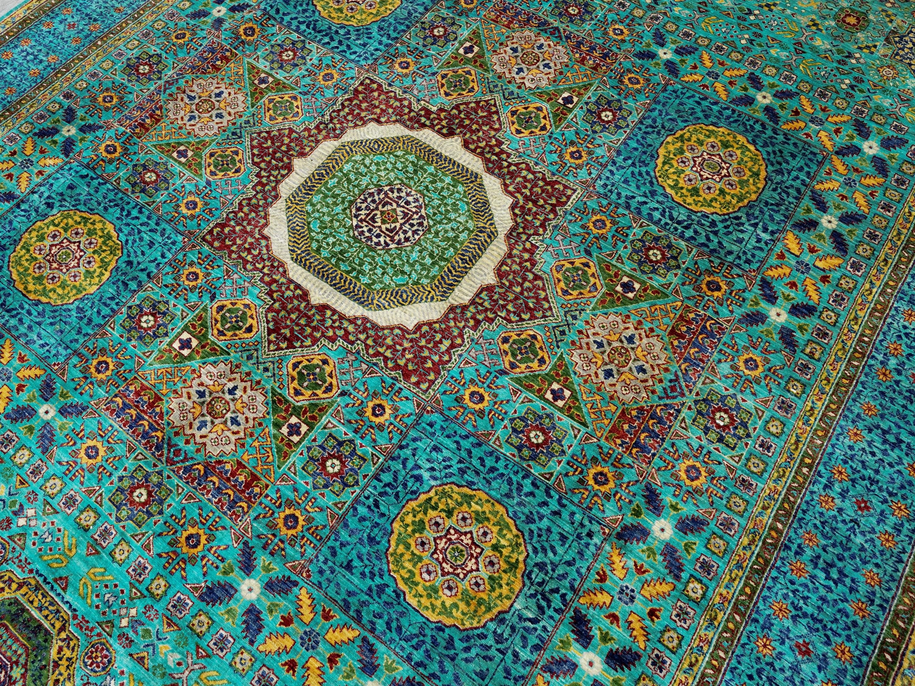 9x12 Ft Green Mamluk Rug - Afghan Oriental Area Rug