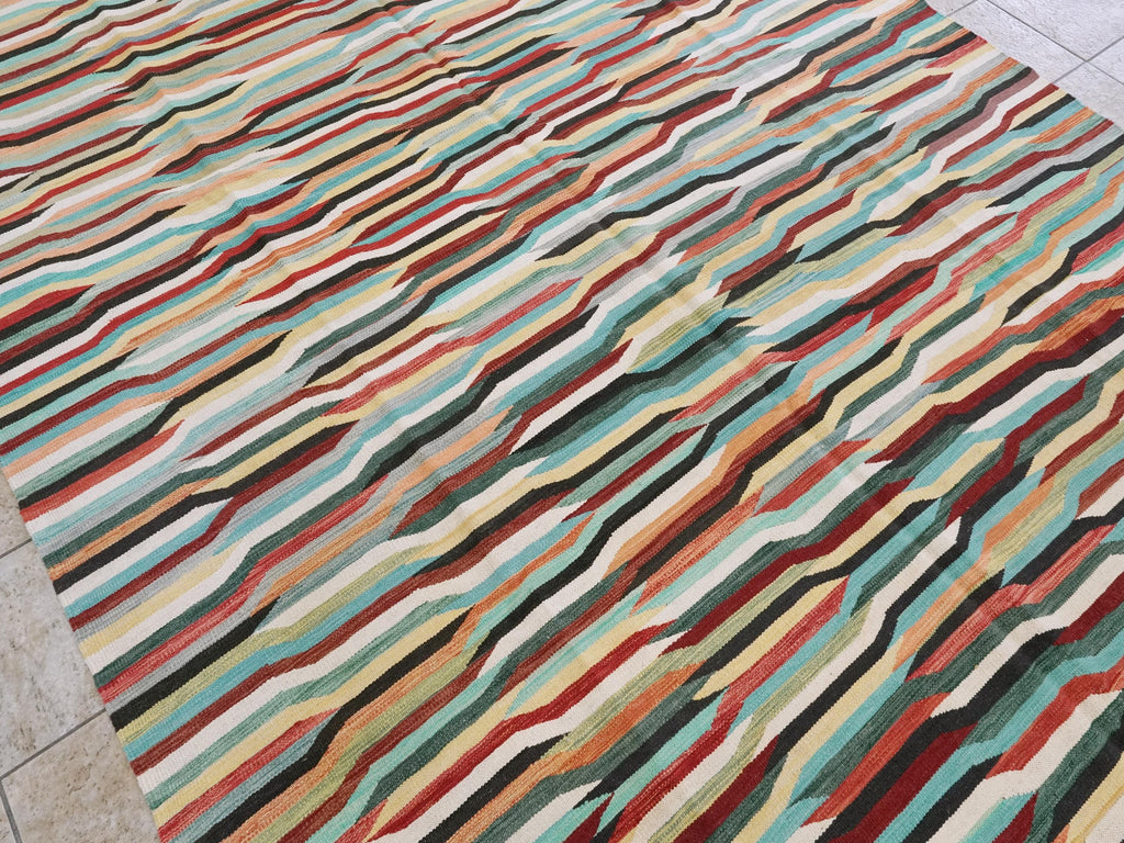 8x10 Ft Colorful Kilim Rug - Flat Weave Area Rug - Abstract Design