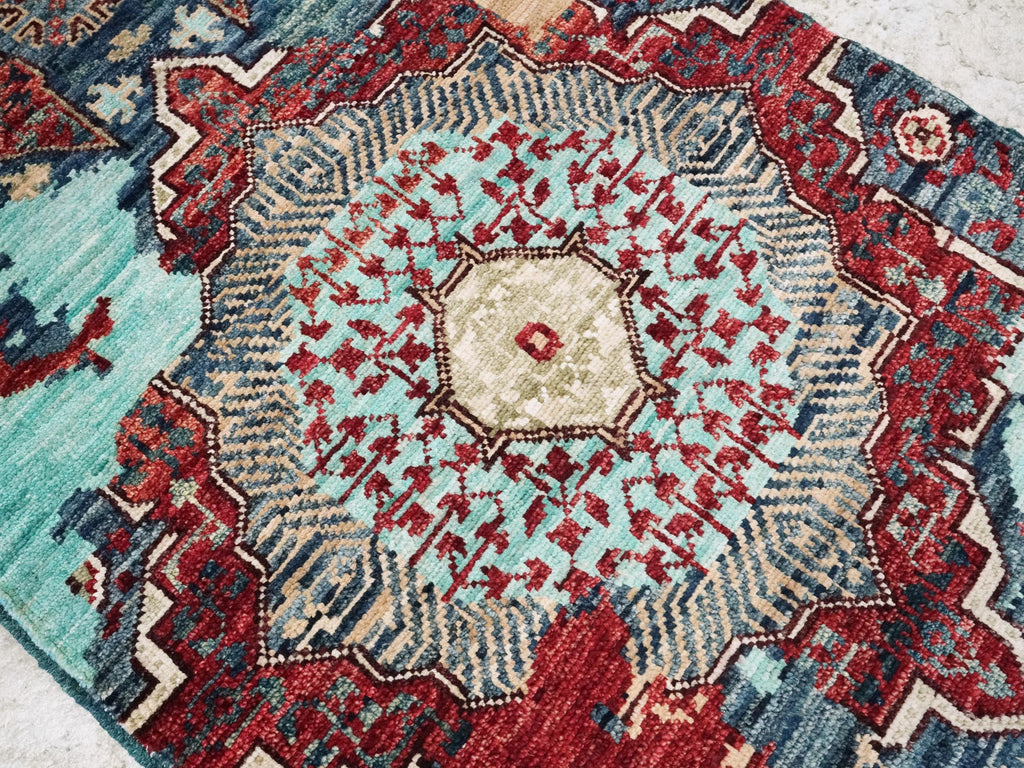 2x5 Ft Blue Mamluk Rug - Hand Knotted Wool Hallway Runner