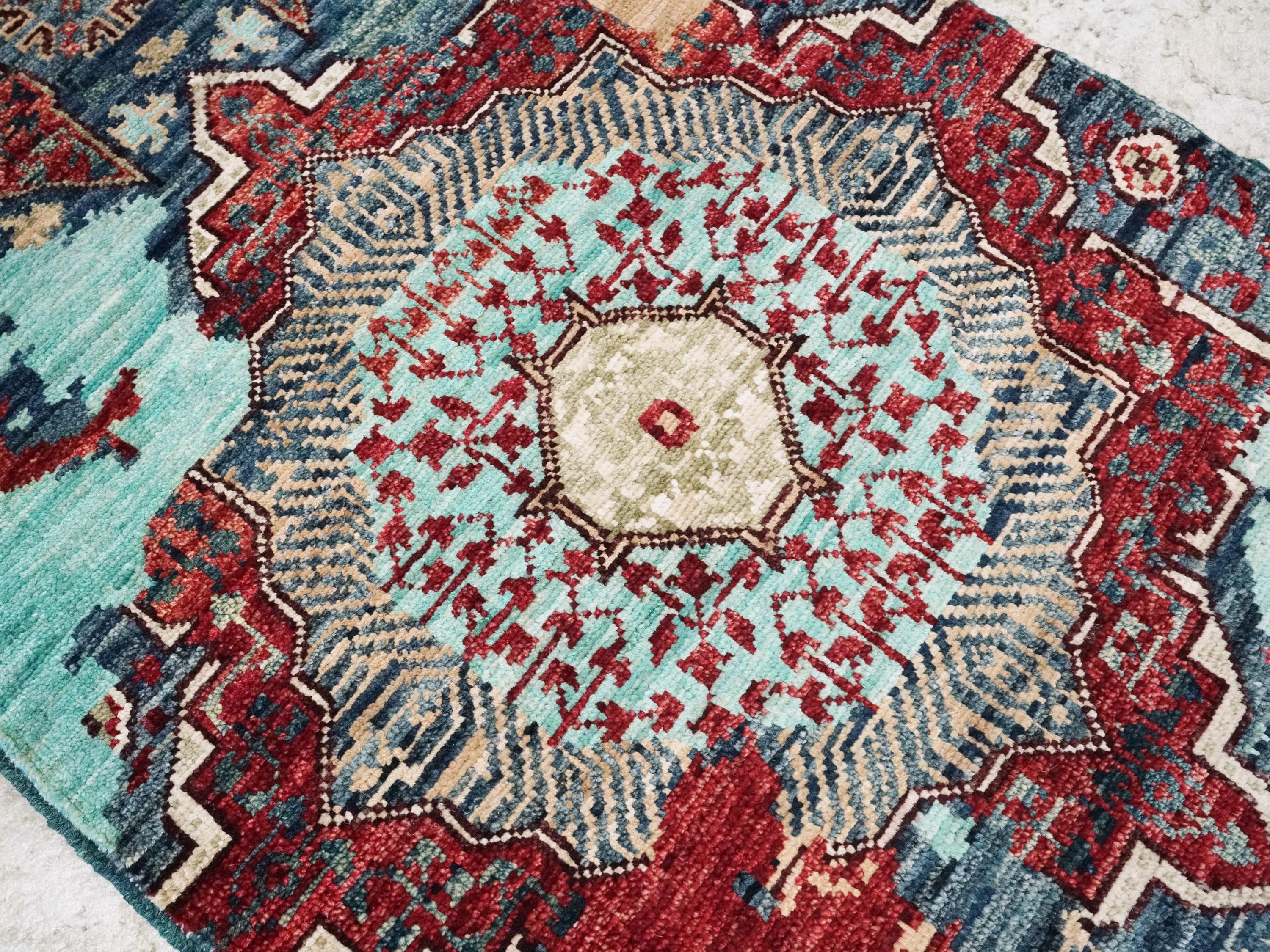2x5 Ft Blue Mamluk Rug - Hand Knotted Wool Hallway Runner
