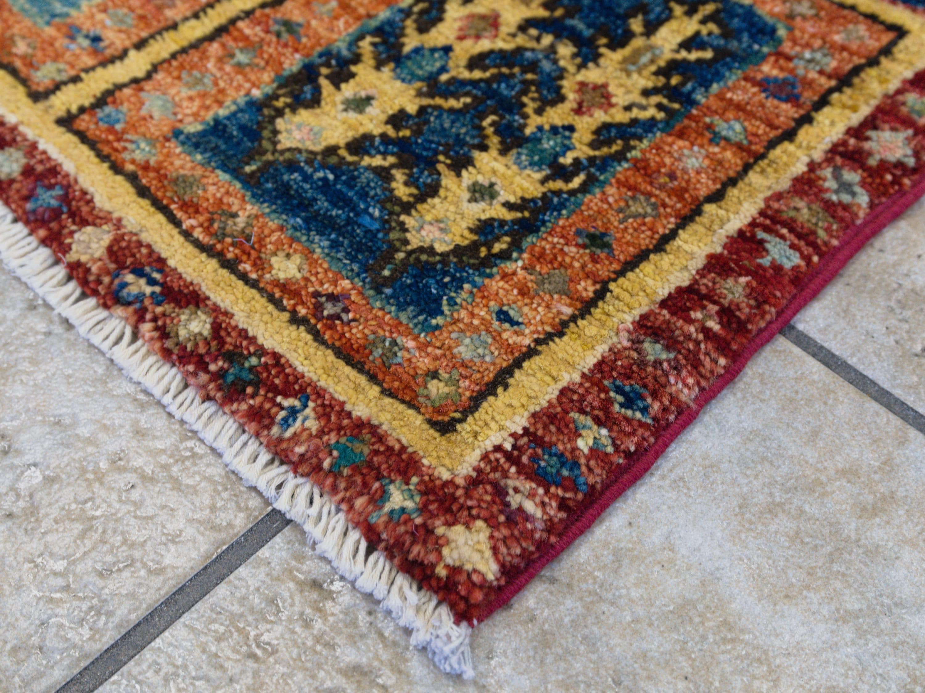 1x2 Ft Garden Rug - Red Wool Accent Rug