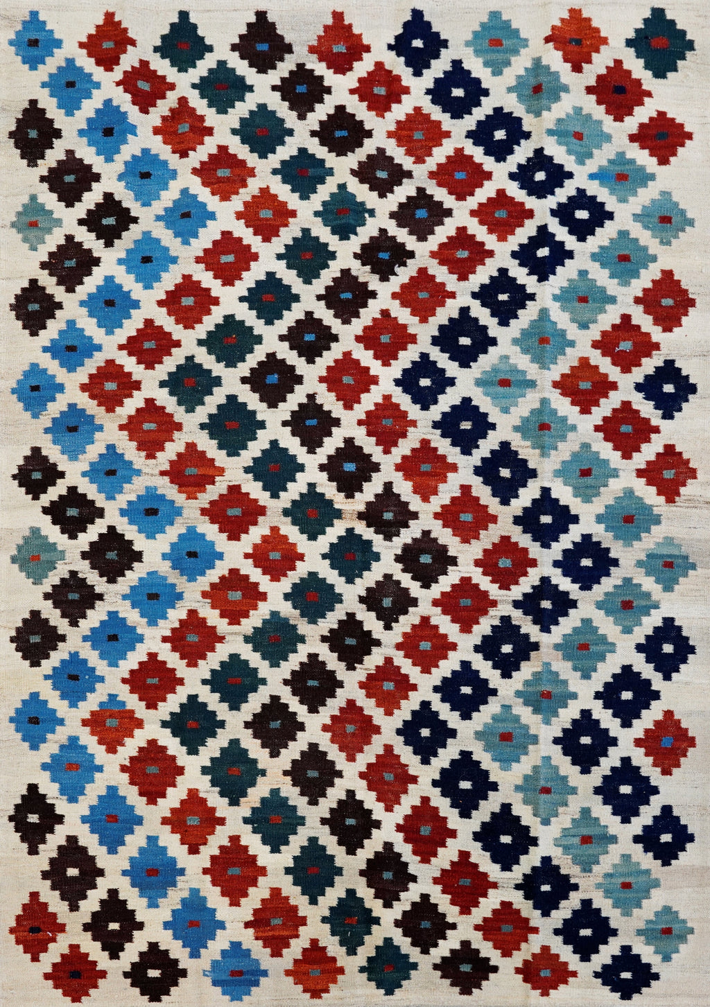 5x7 Ft Beige Kilim Rug - Handwoven Afghan Flat Weave