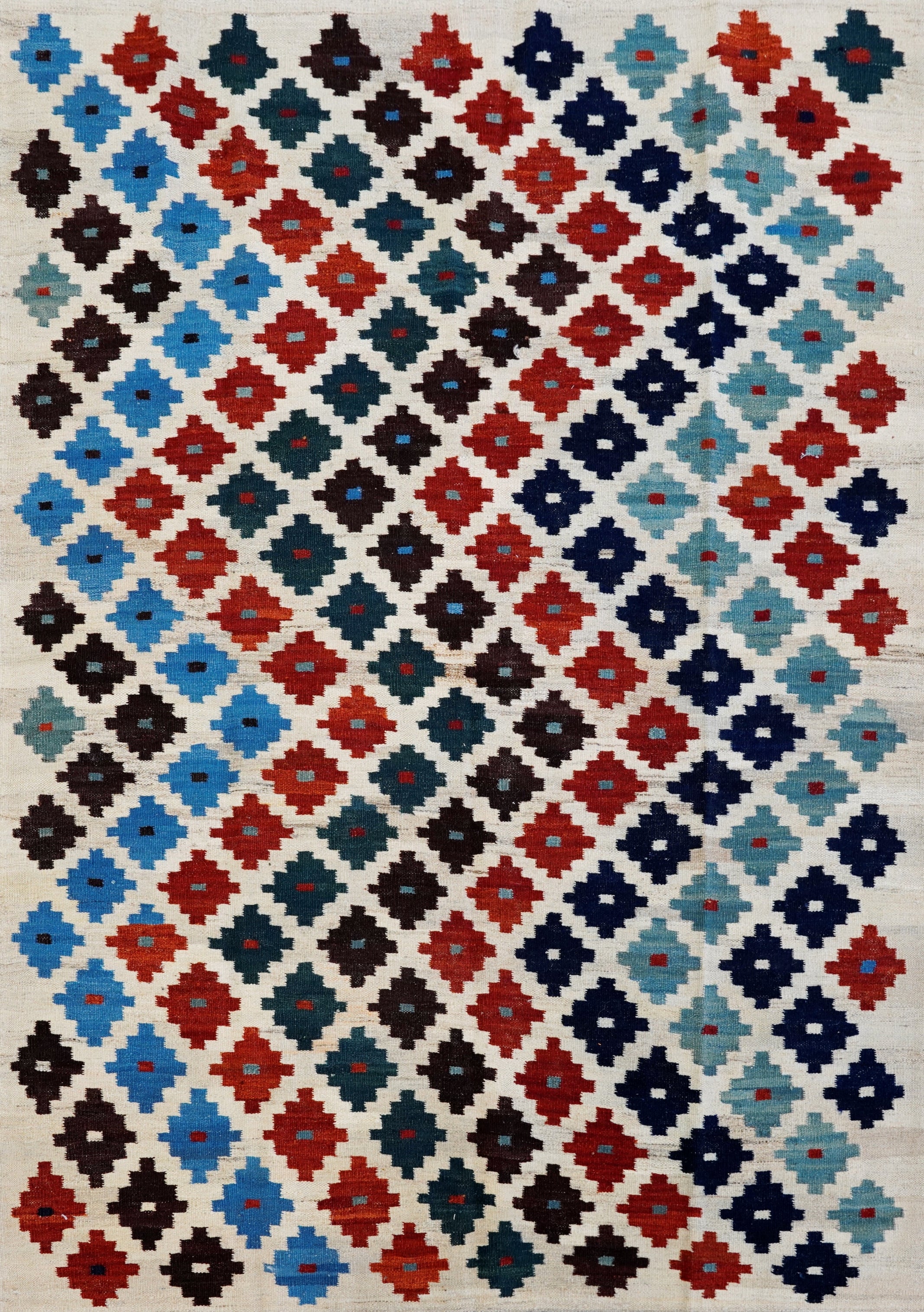 5x7 Ft Beige Kilim Rug - Handwoven Afghan Flat Weave