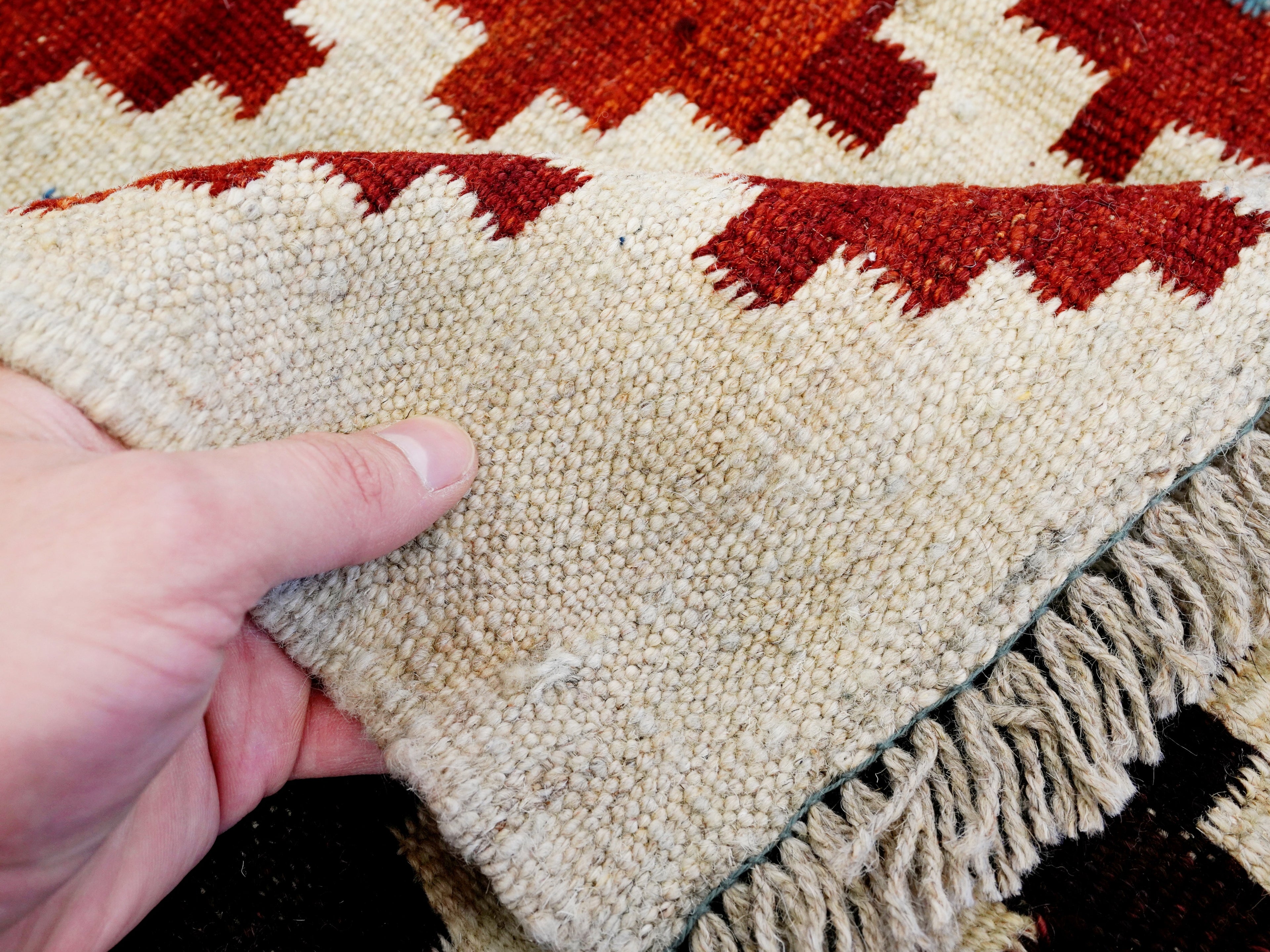 5x7 Ft Beige Kilim Rug - Handwoven Afghan Flat Weave