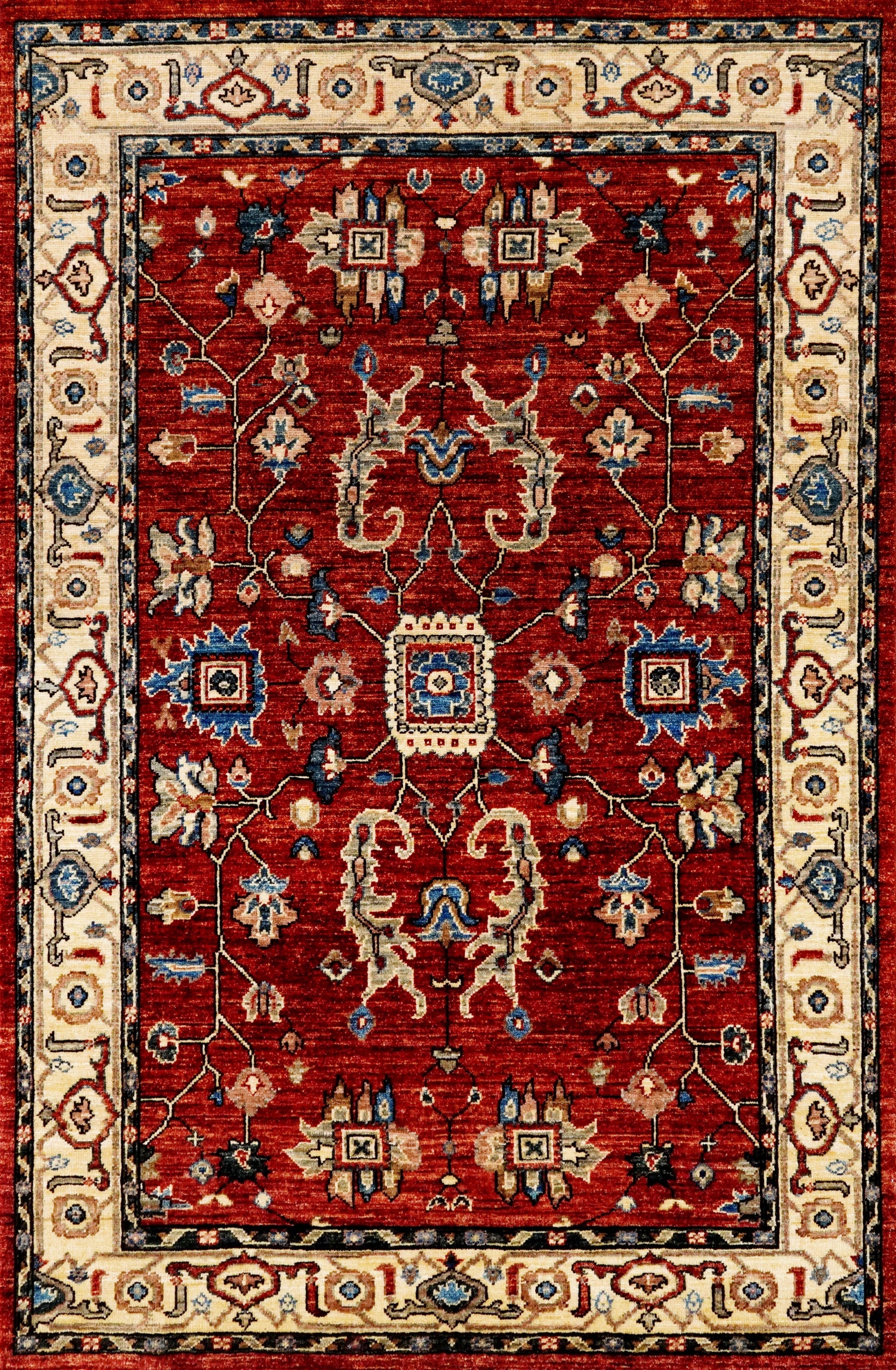 4x6 Ft Afghan Hand Knotted Rug - Red Oriental Rug