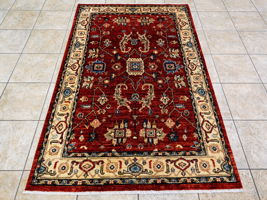 4x6 Ft Afghan Hand Knotted Rug - Red Oriental Rug