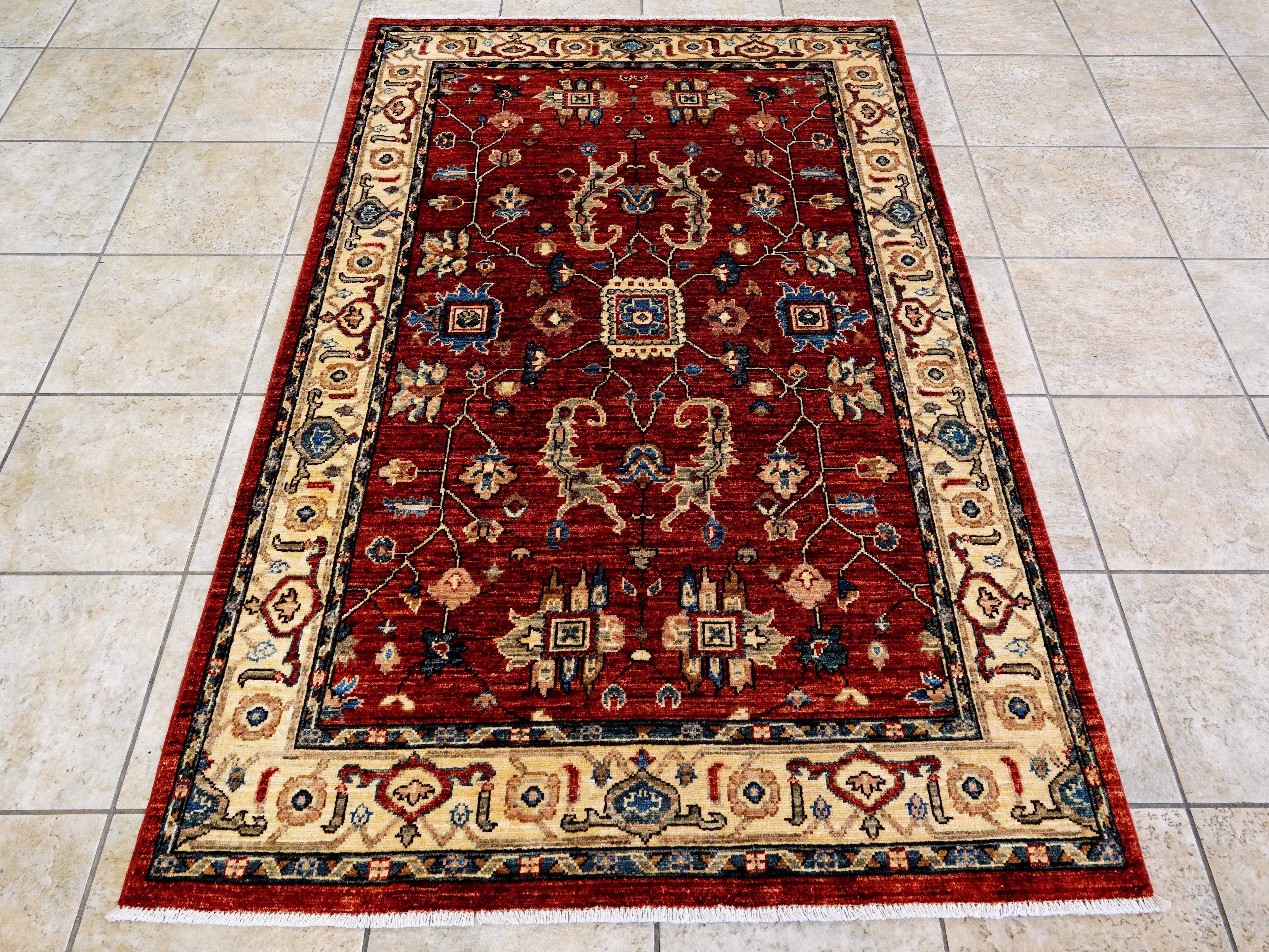 4x6 Ft Afghan Hand Knotted Rug - Red Oriental Rug