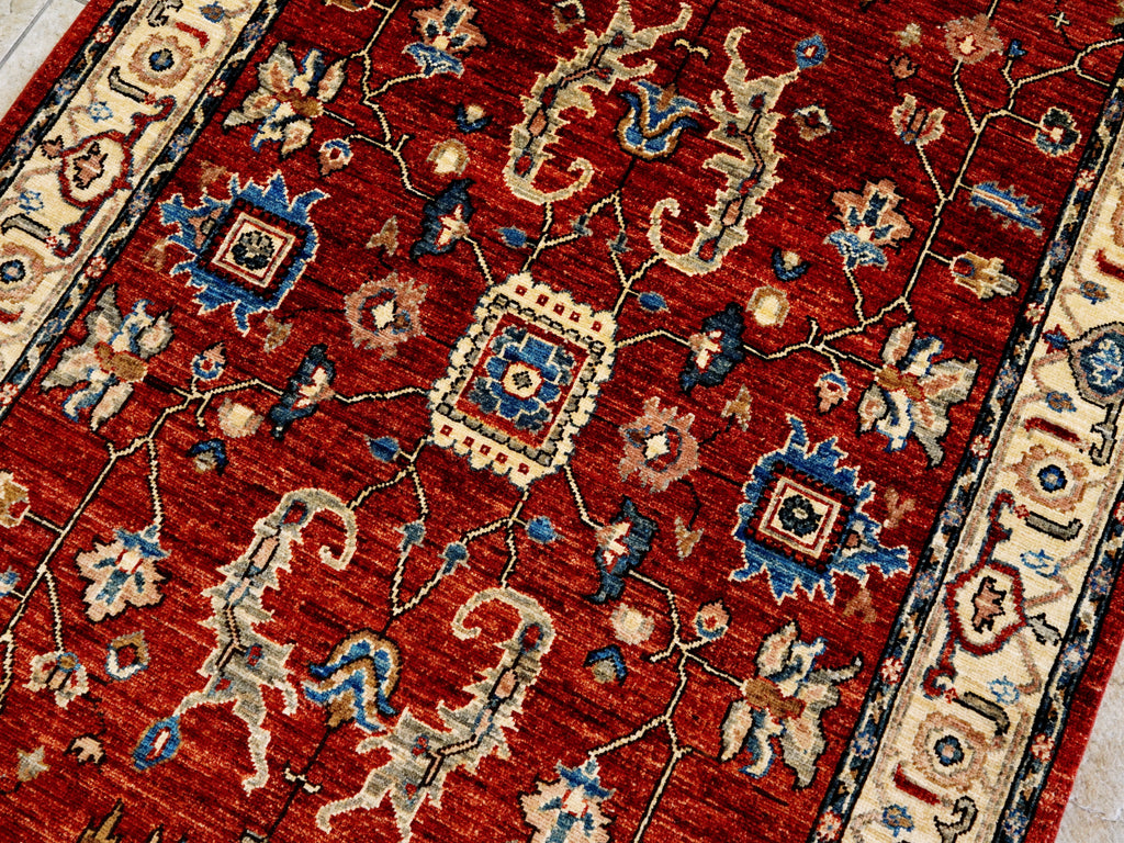 4x6 Ft Afghan Hand Knotted Rug - Red Oriental Rug