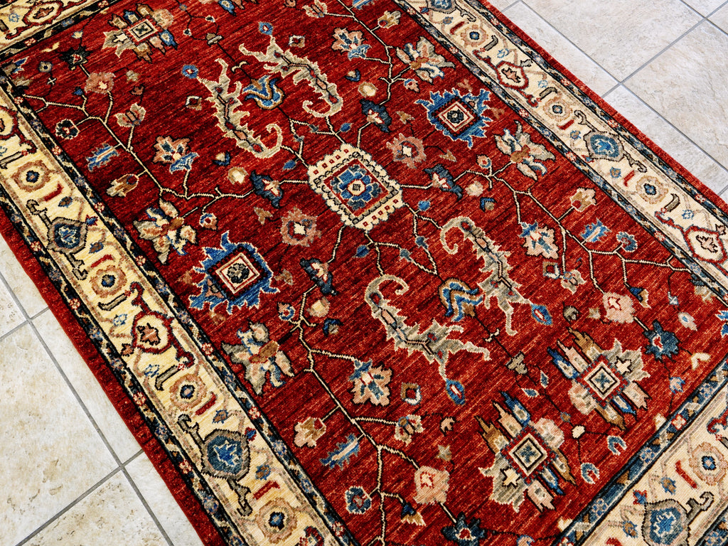 4x6 Ft Afghan Hand Knotted Rug - Red Oriental Rug
